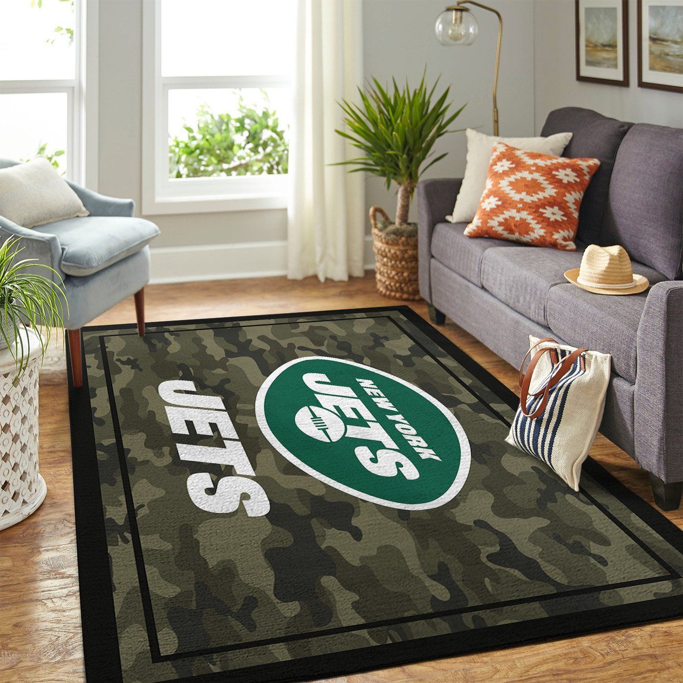 New York Jets Nfl Team Logo Camo Style Nice Gift Home Decor Rectangle Area Rug - Indoor Outdoor Rugs