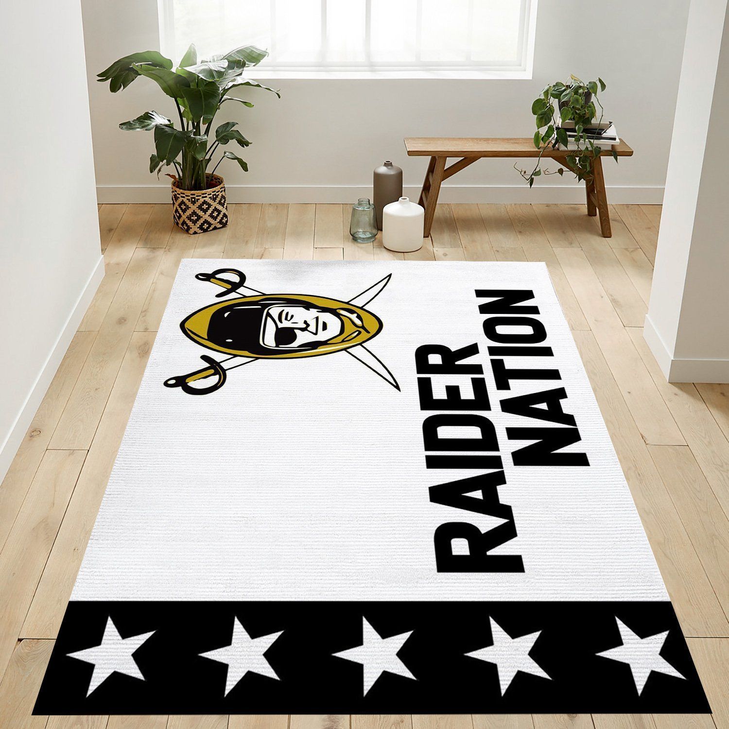 Raider Nation White Nfl Team Logo Rug Living Room Rug Home US Decor - Indoor Outdoor Rugs