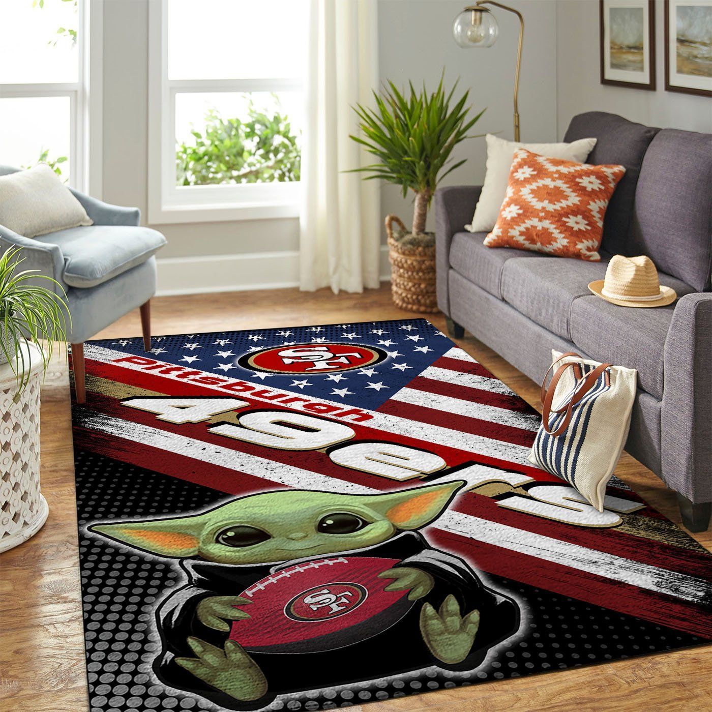 San Francisco 49ers Nfl Team Logo Baby Yoda Us Style Nice Gift Home Decor Rectangle Area Rug - Indoor Outdoor Rugs