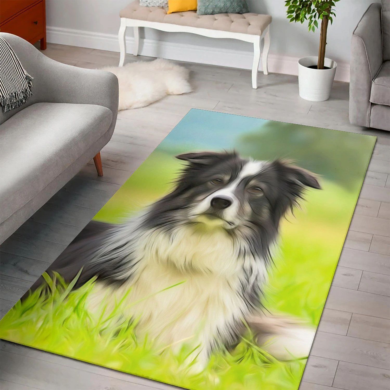 Border Collie Black Living Room Area Rug, Room Rugs, Floor Decor Home Decor - Indoor Outdoor Rugs