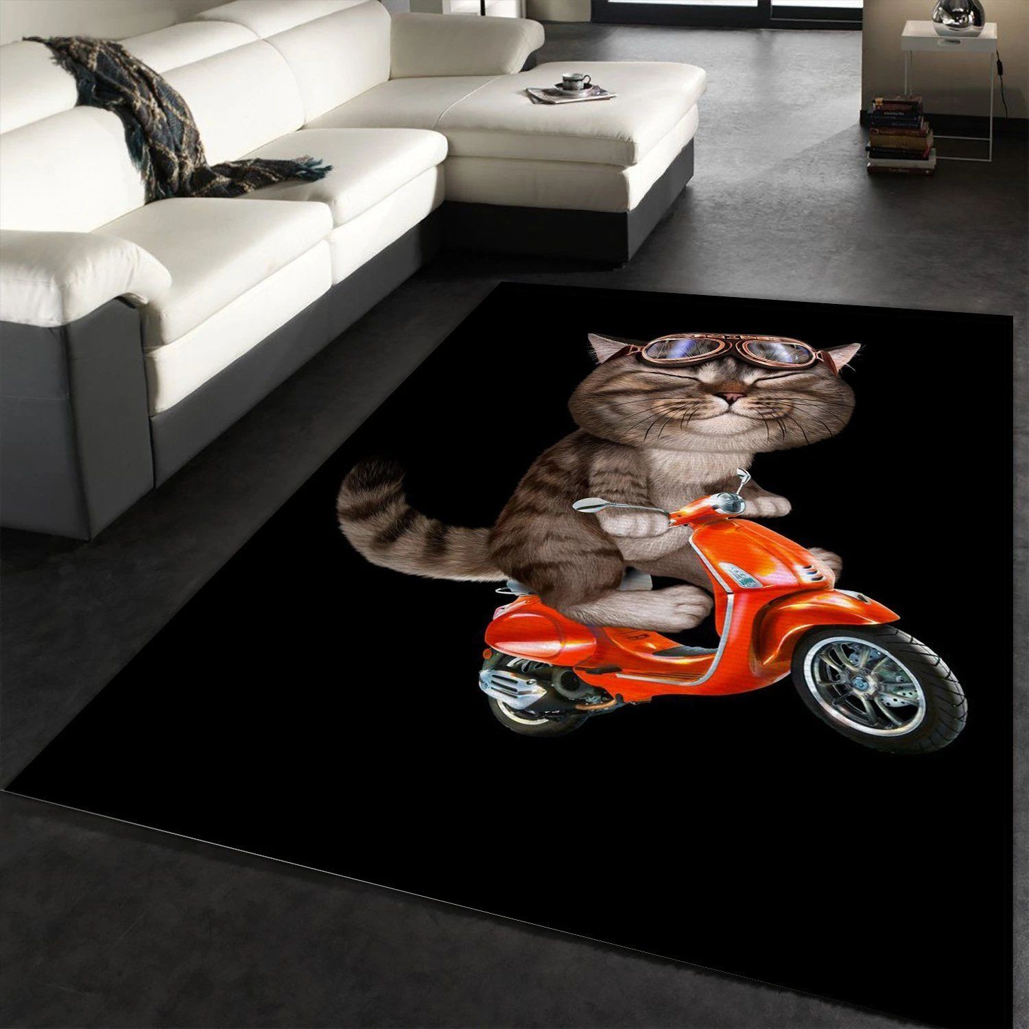 Cat Joyride On A Scooter Area Rug For Christmas Bedroom Family Gift US Decor - Indoor Outdoor Rugs