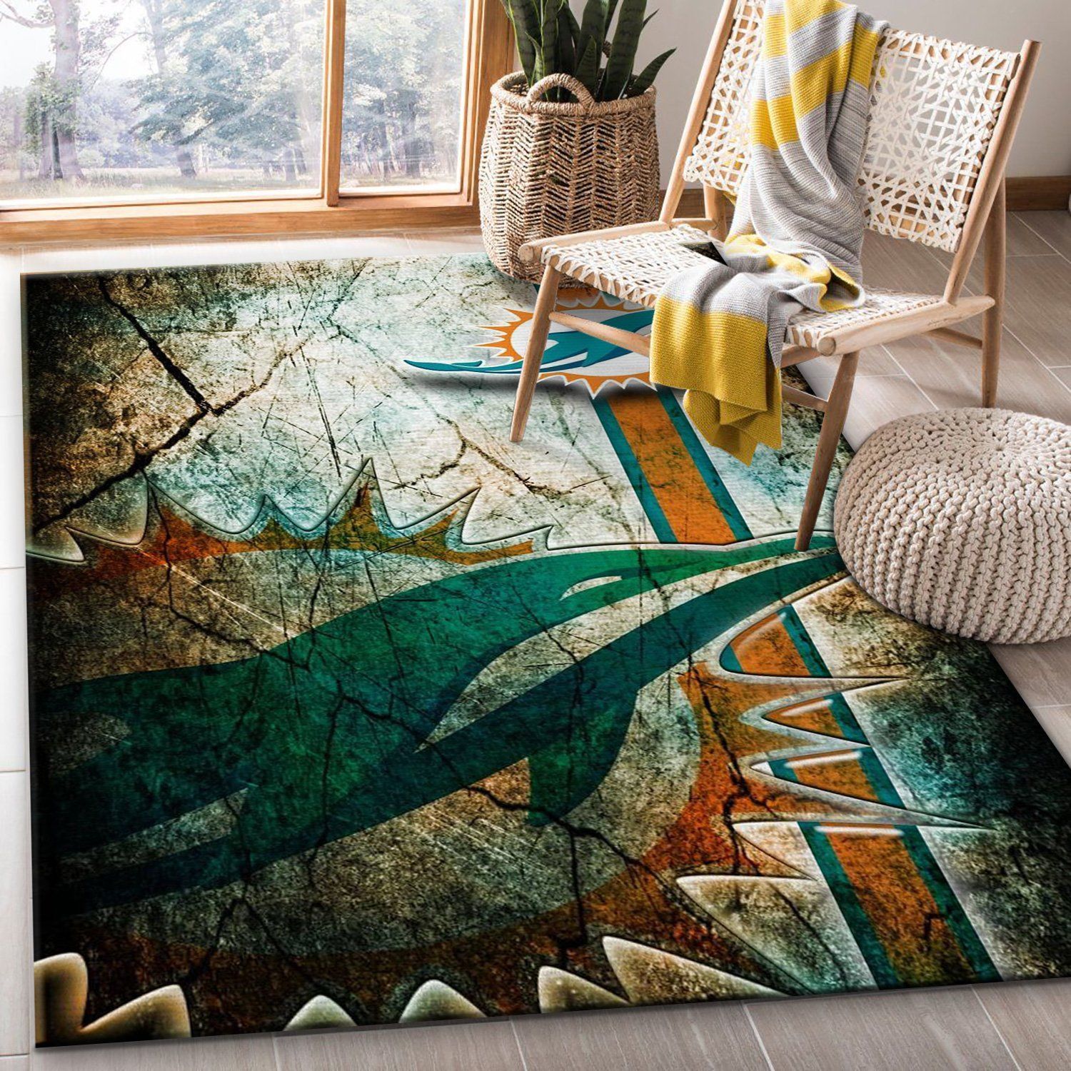 Miami Dolphins Stone NFL Christmas Gift Rug Living Room Rug Home Decor Floor Decor - Indoor Outdoor Rugs