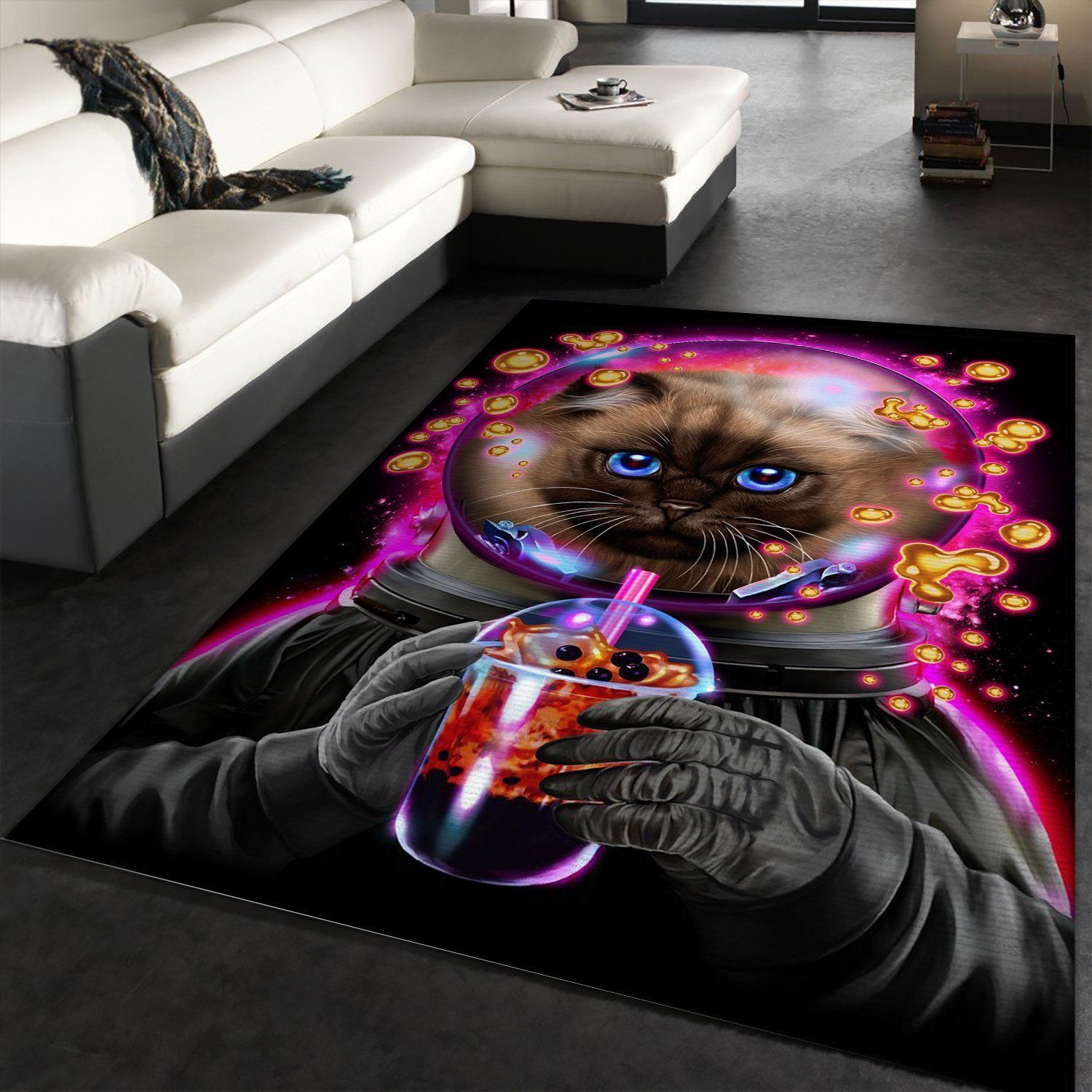 Astronaut Cat Bubble Tea Area Rug For Christmas Bedroom Home Decor Floor Decor - Indoor Outdoor Rugs