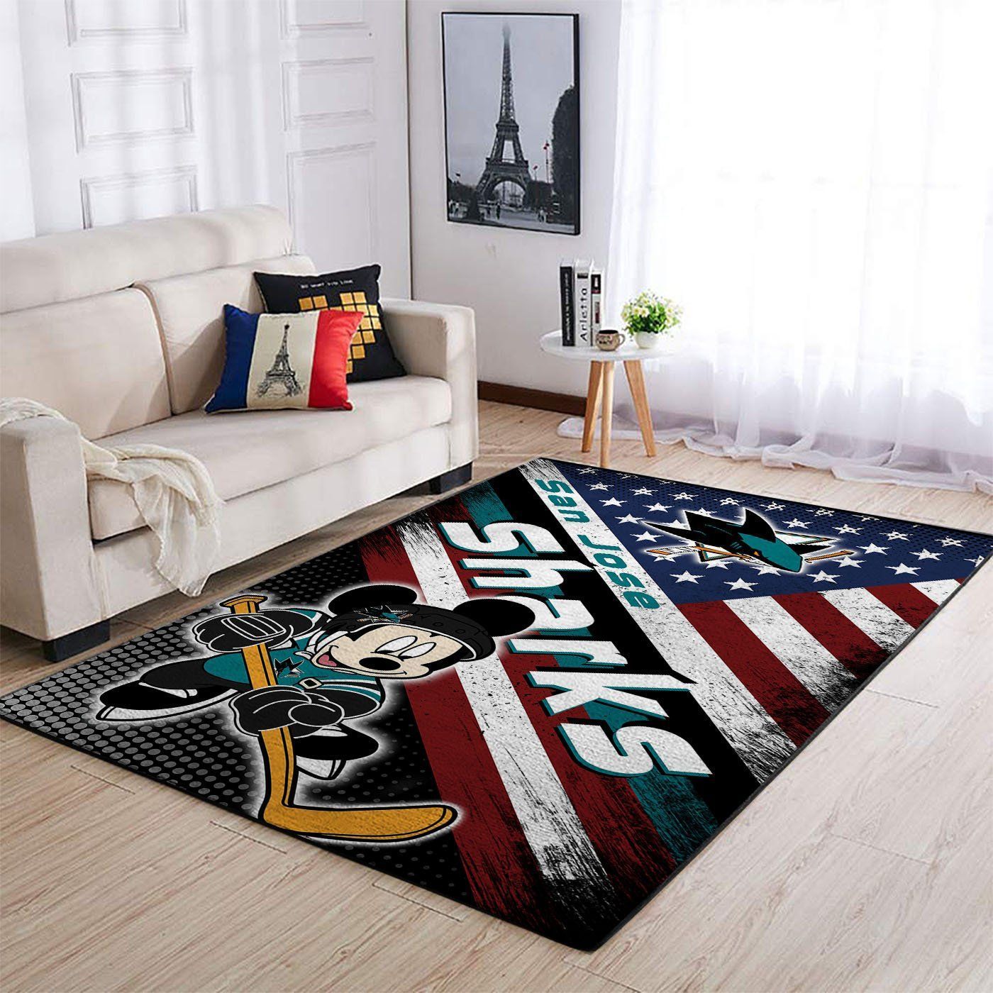 San Jose Sharks Nhl Team Logo Mickey Us Style Nice Gift Home Decor Rectangle Area Rug - Indoor Outdoor Rugs