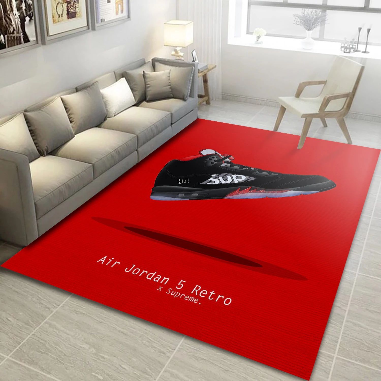 Air Jordan 5 X Supreme Fashion Brand Rectangle Rug, Bedroom Rug - US Gift Decor - Indoor Outdoor Rugs