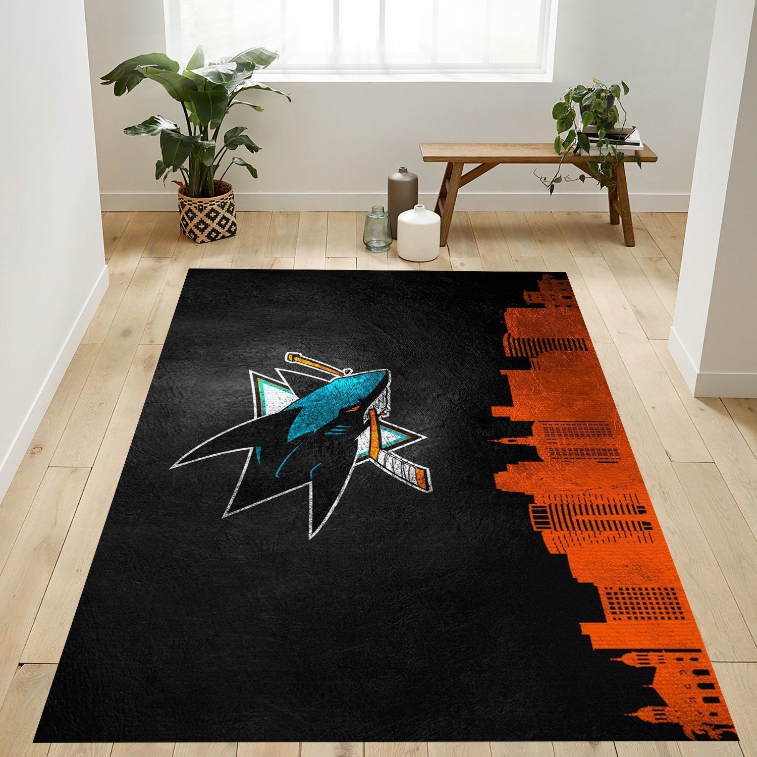 San Jose Sharks Skyline Nfl Team Logo Rug Bedroom Rug Home US Decor - Indoor Outdoor Rugs