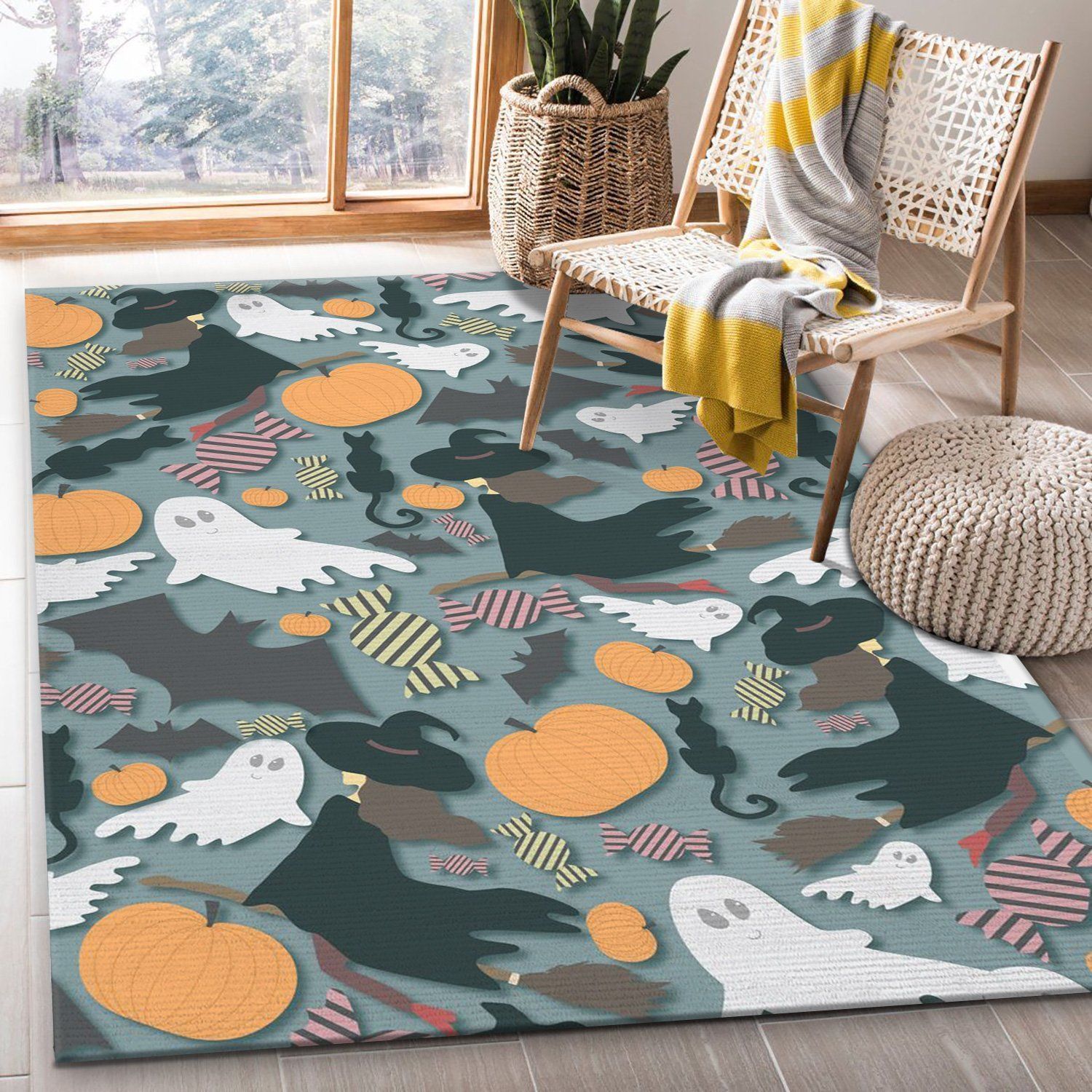 Halloween Doodle Pattern Area Rug, Living room and bedroom Rug, Home Decor Floor Decor - Indoor Outdoor Rugs