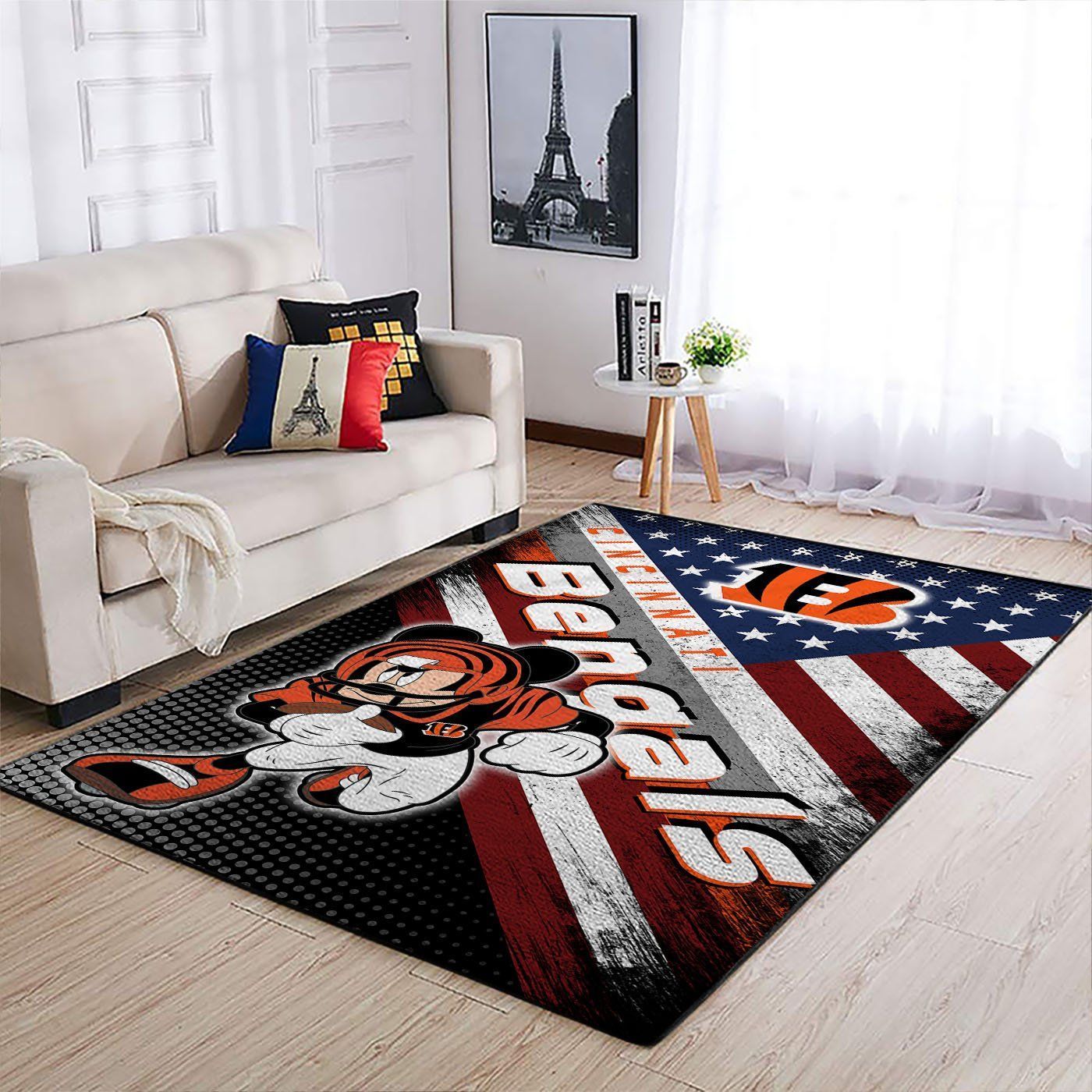 Cincinnati Bengals Nfl Team Logo Mickey Us Style Nice Gift Home Decor Area Rug Rugs For Living Room - Indoor Outdoor Rugs