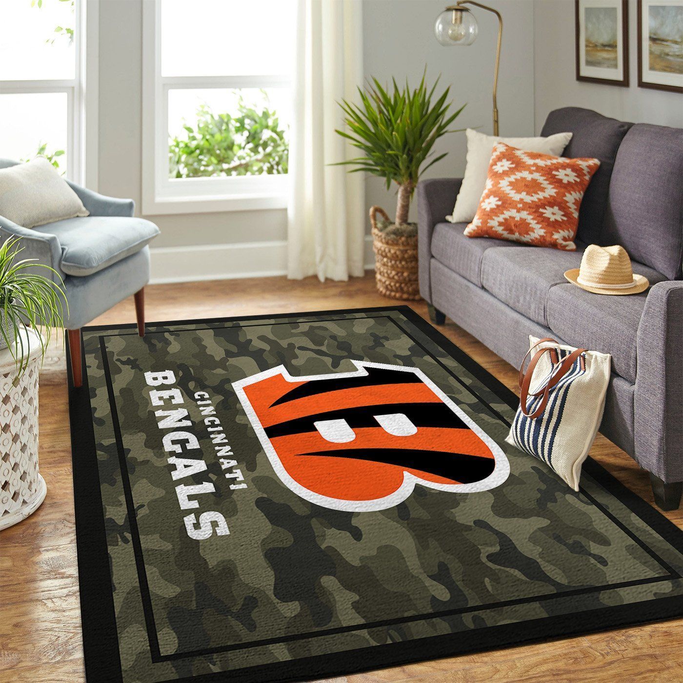 Cincinnati Bengals Nfl Team Logo Camo Style Nice Gift Home Decor Rectangle Area Rug - Indoor Outdoor Rugs