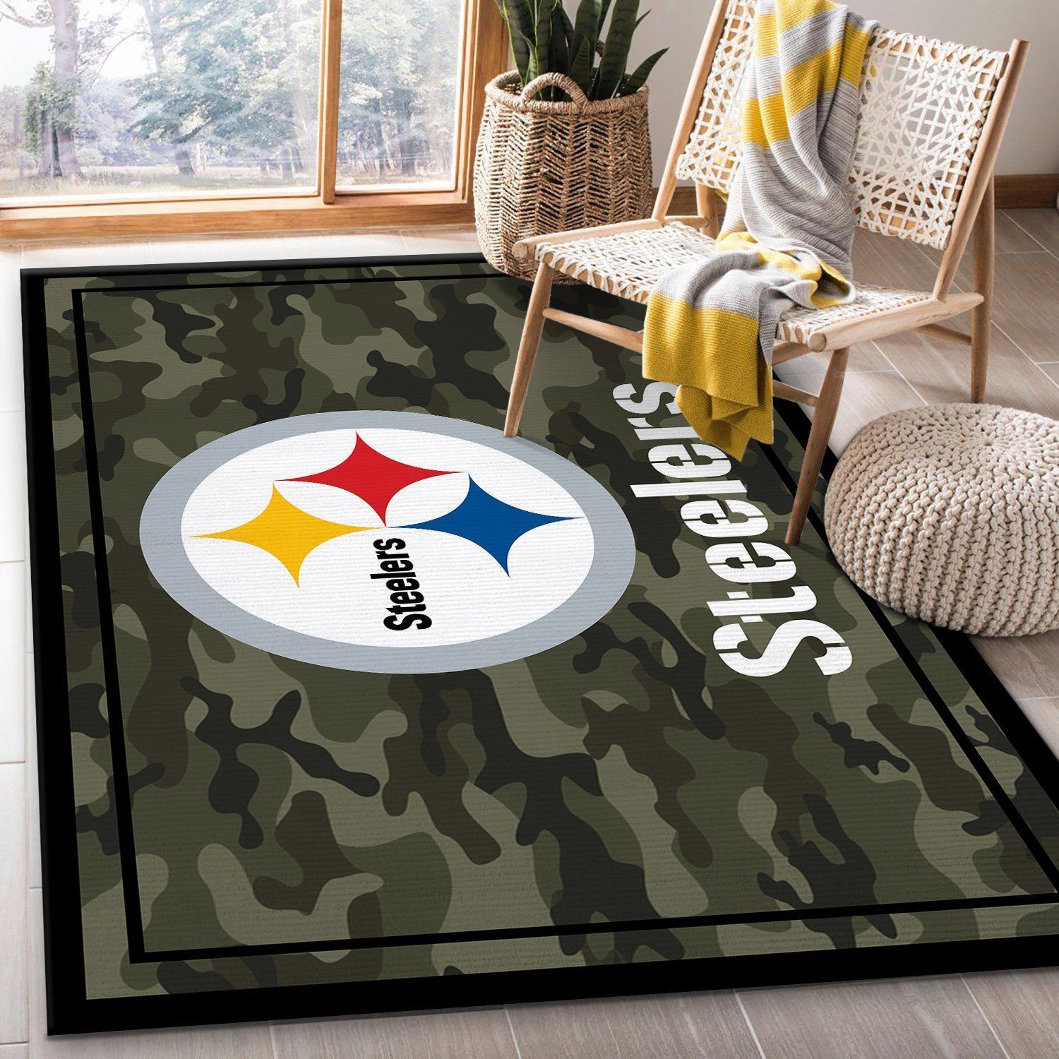 Pittsburgh Steelers NFL Team Logo Camo Style Nice Gift Home Decor Rectangle Area Rug RER G5I9 - Indoor Outdoor Rugs