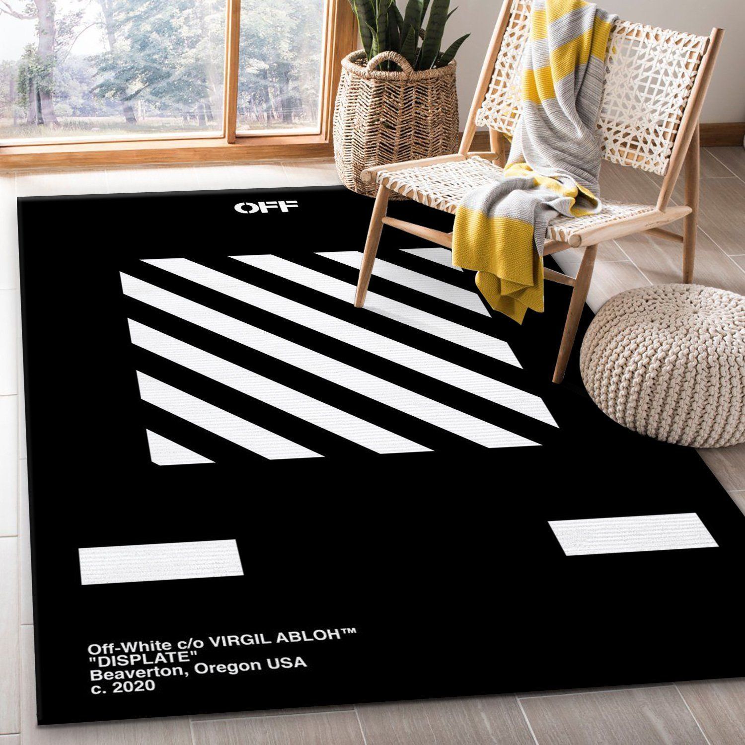 Off White Displate Stripes Area Rug Fashion Brand Rug Home Decor Floor Decor - Indoor Outdoor Rugs