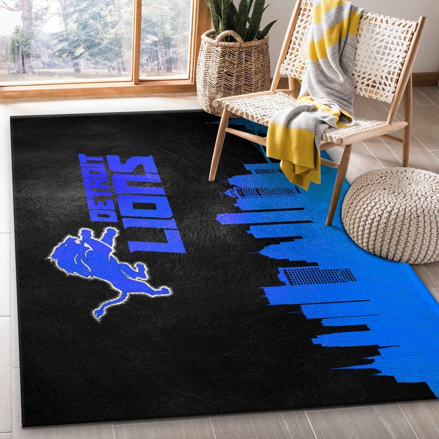 Detroit Lions Skyline NFL Area Rug, Living Room Rug, Family Gift US Decor - Indoor Outdoor Rugs