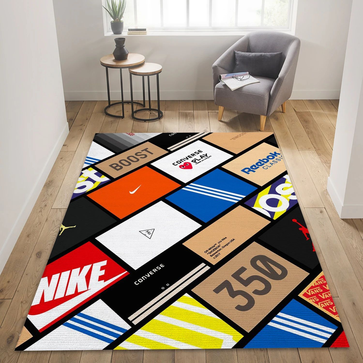 Sneaker Box Fashion Logo Area Rug, Bedroom Rug - US Gift Decor - Indoor Outdoor Rugs