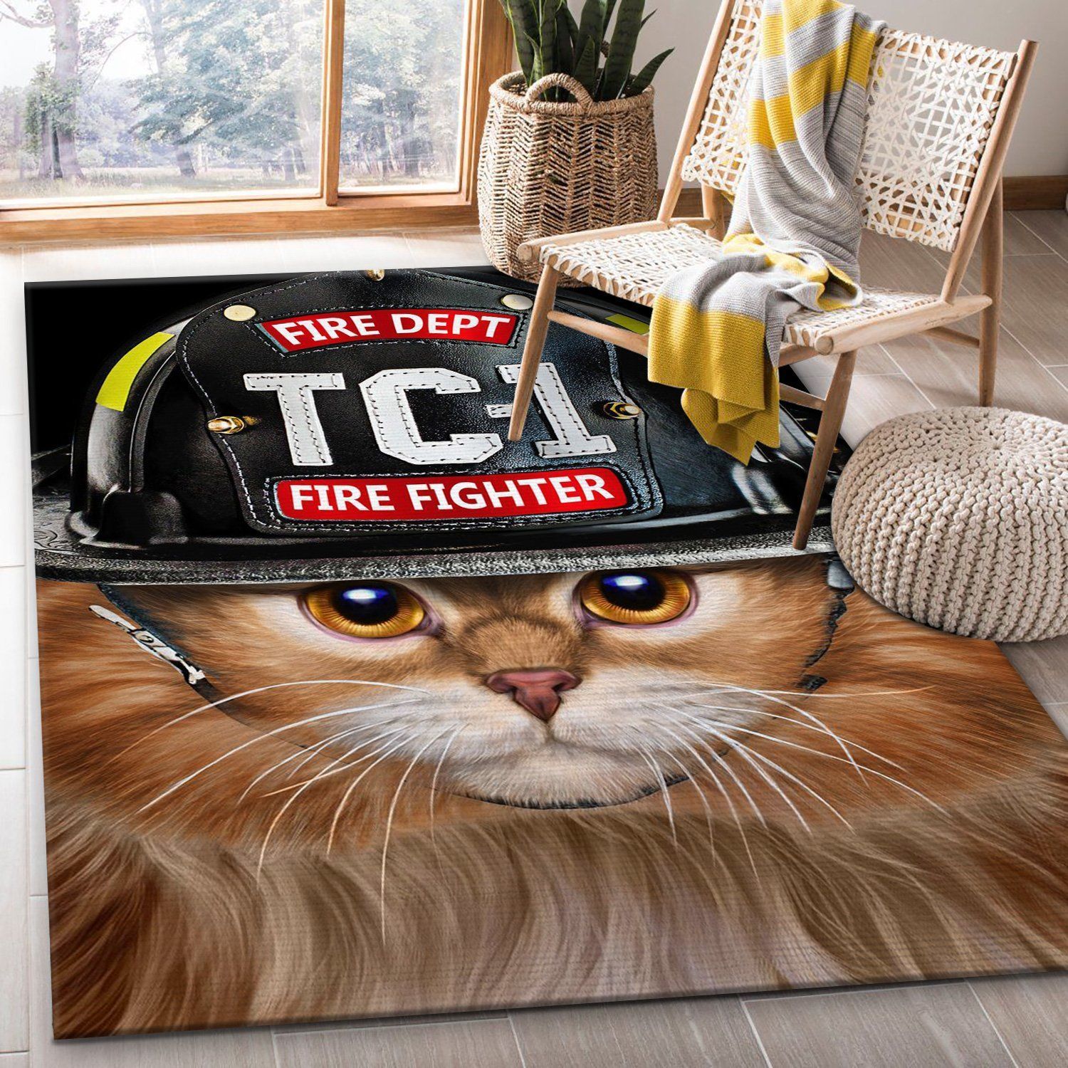 Brave Firefighter Cat Area Rug For Christmas Bedroom Christmas Gift US Decor - Indoor Outdoor Rugs