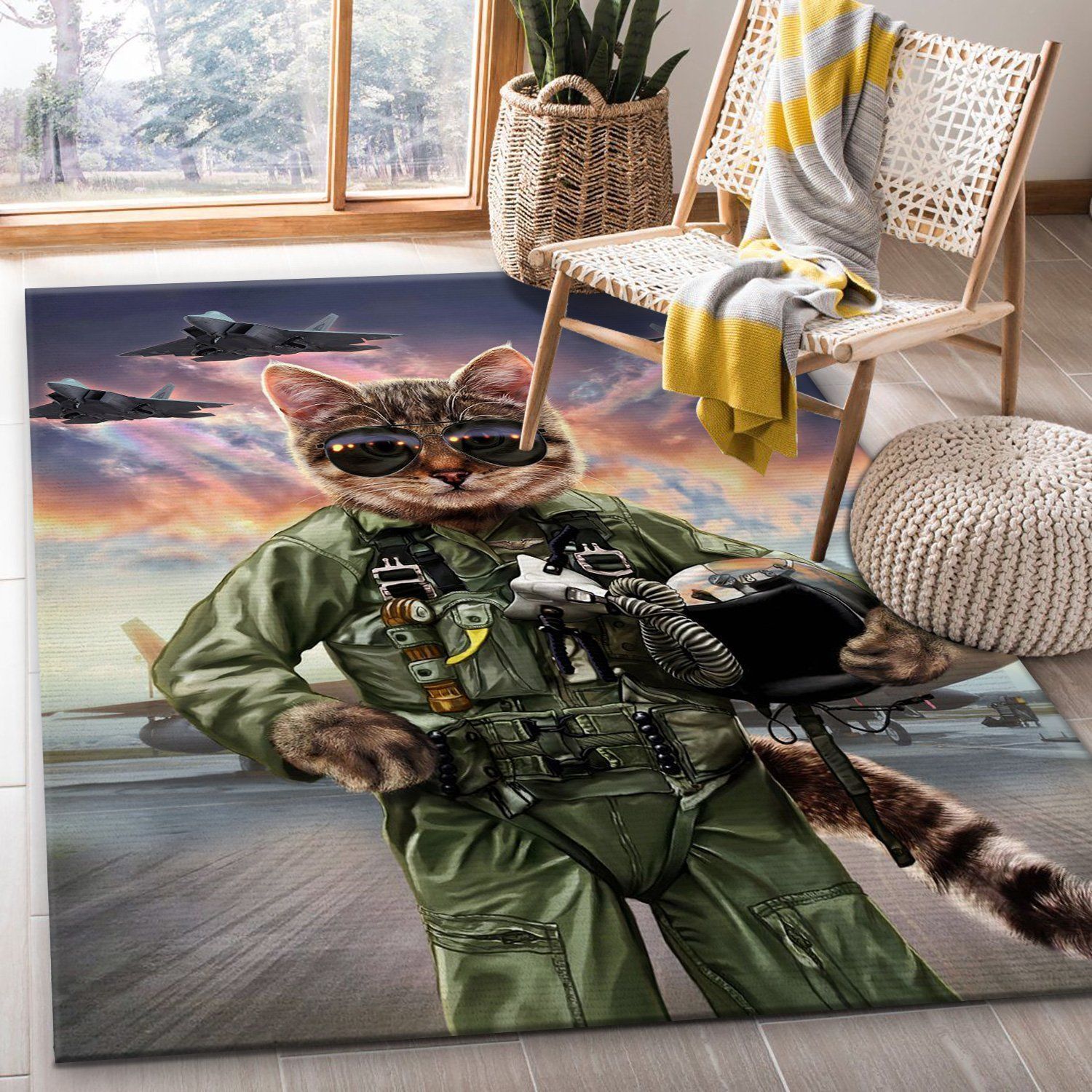 Cat Pilot In The Air Force Area Rug Living room and bedroom Rug US Gift Decor - Indoor Outdoor Rugs