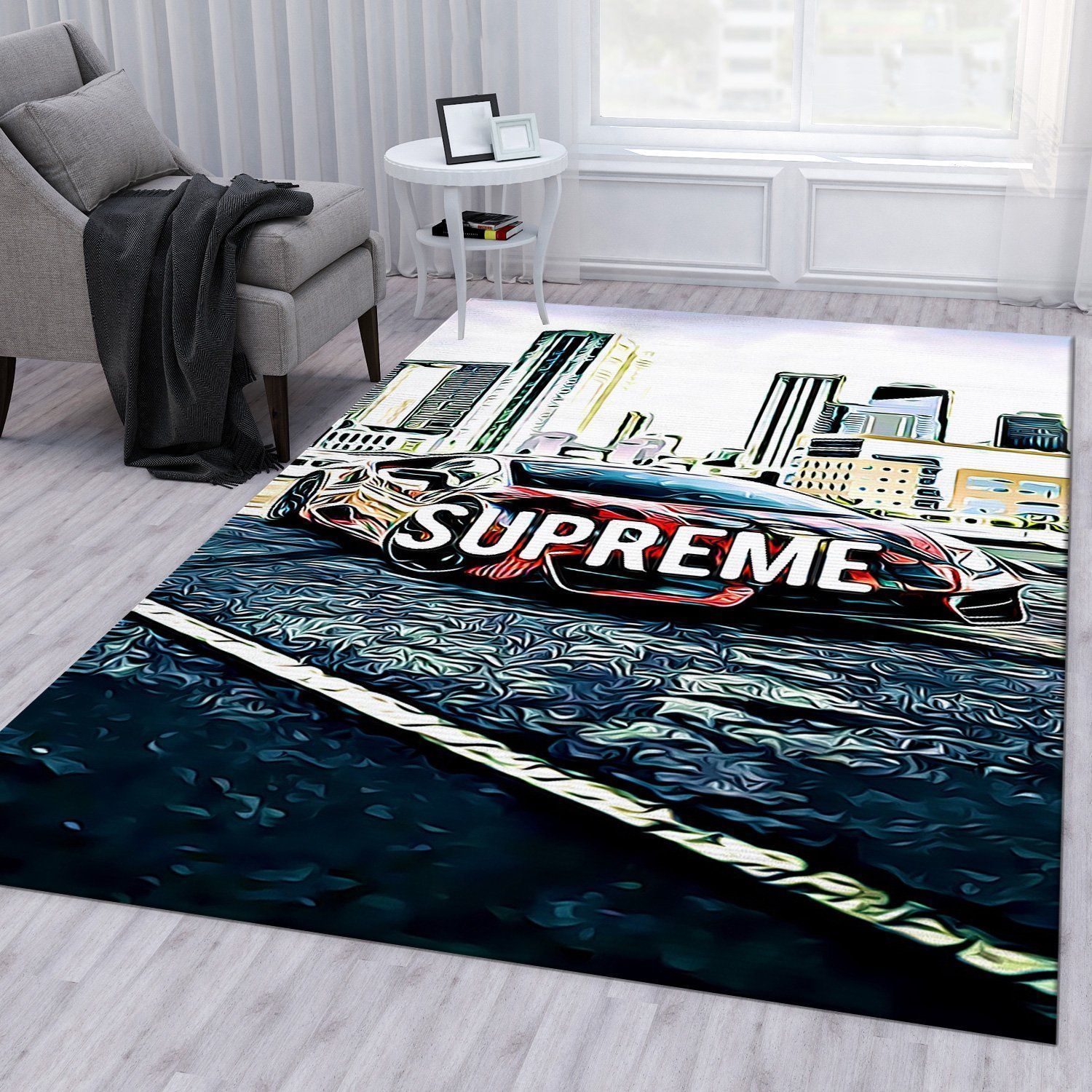 Supreme Lamborghini V4 Area Rug Bedroom Rug US Gift Decor - Indoor Outdoor Rugs