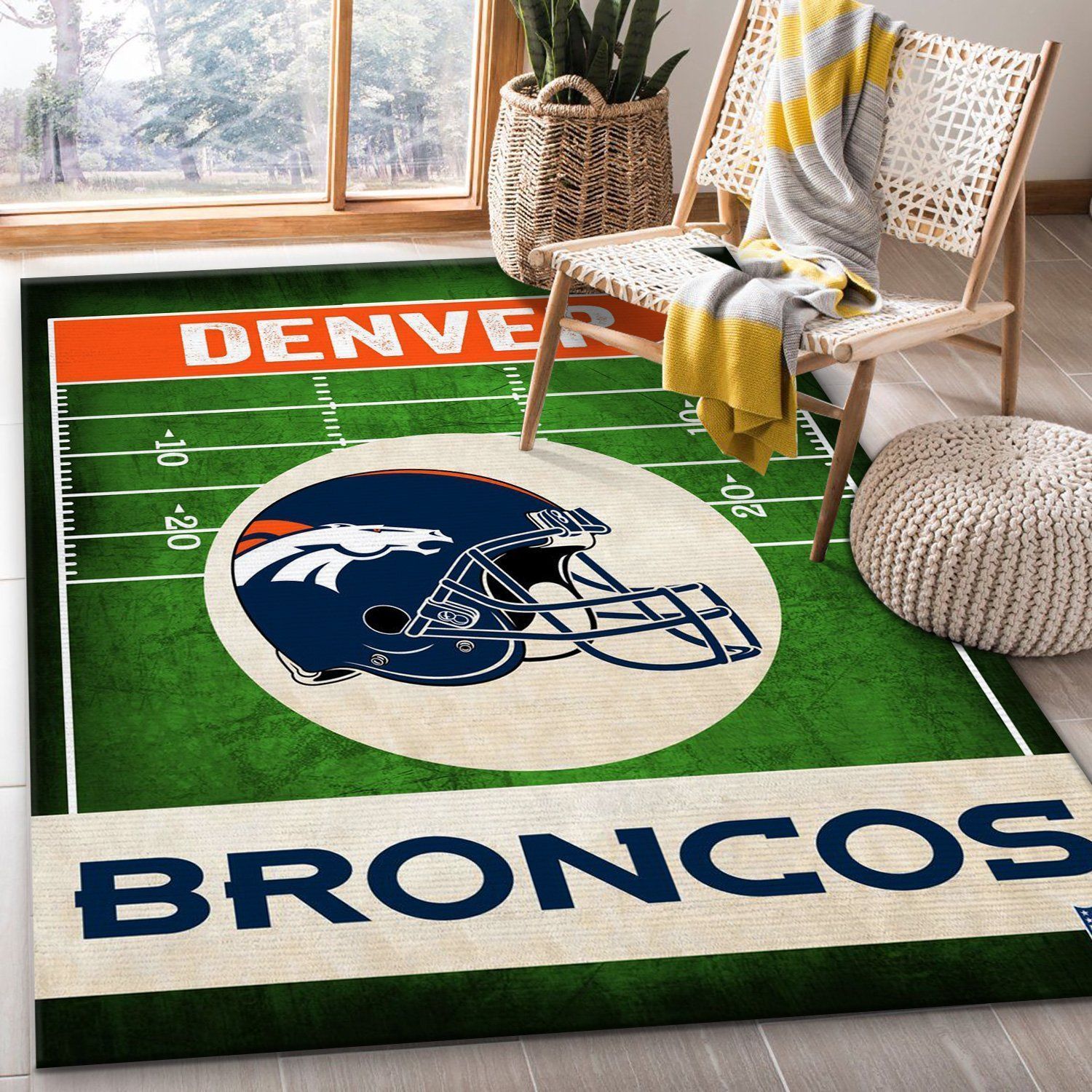 Denver Broncos End Zone Nfl Area Rug Bedroom Rug US Gift Decor - Indoor Outdoor Rugs