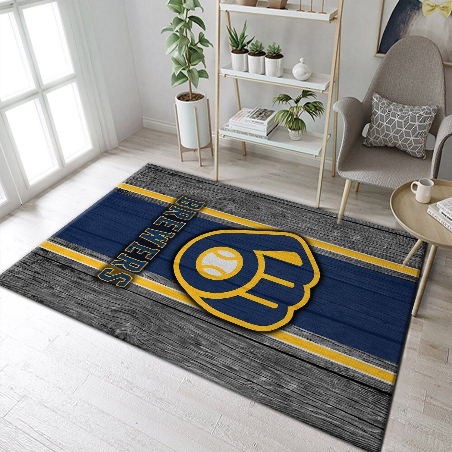 Milwaukee Brewers MLB Team Logo Wooden Style Style Nice Gift Home Decor Rectangle Area Rug - Indoor Outdoor Rugs