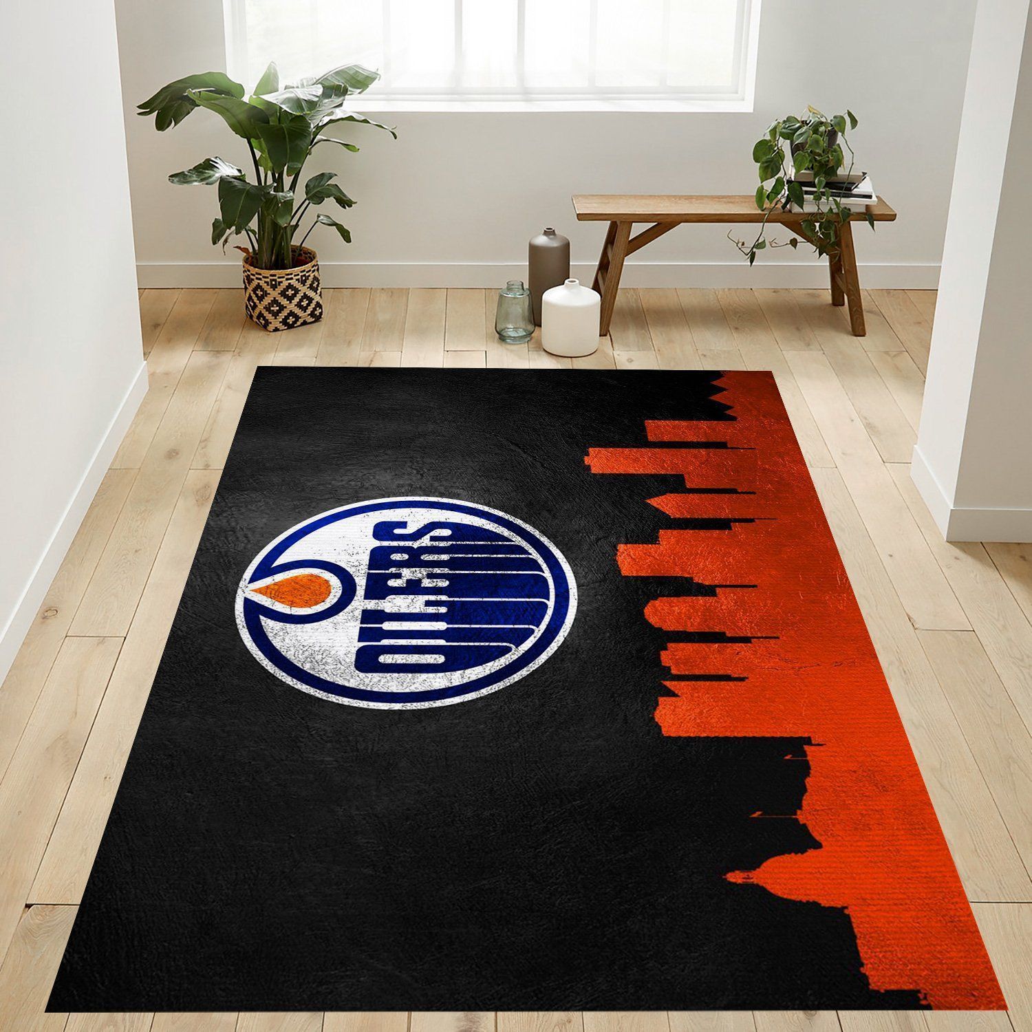 Edmonton Oilers Skyline Nfl Logo Area Rug For Gift Living Room Rug US Gift Decor - Indoor Outdoor Rugs