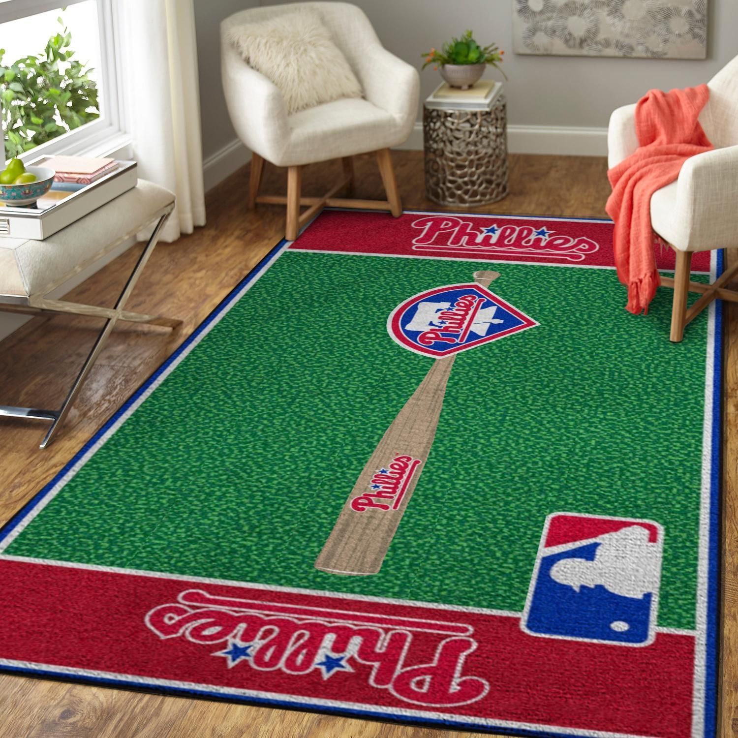 Philadelphia Phillies Baseball Bat Green Field Gift For Fans Rug Living Room Rug Home Decor Floor Decor - Indoor Outdoor Rugs