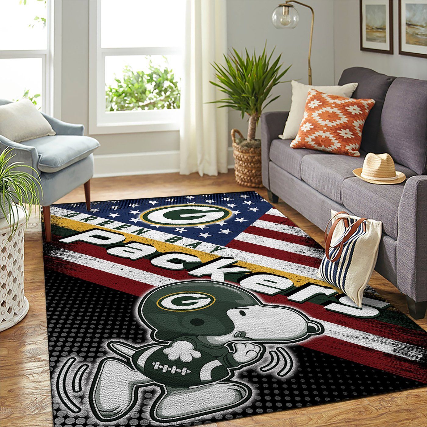 Green Bay Packers Nfl Team Logo Snoopy Us Style Nice Gift Home Decor Rectangle Area Rug - Indoor Outdoor Rugs