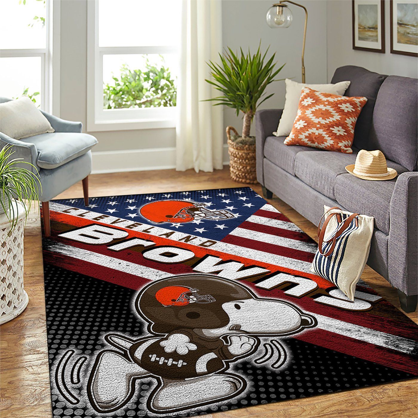 Cleveland Browns Nfl Team Logo Snoopy Us Style Nice Gift Home Decor Rectangle Area Rug - Indoor Outdoor Rugs