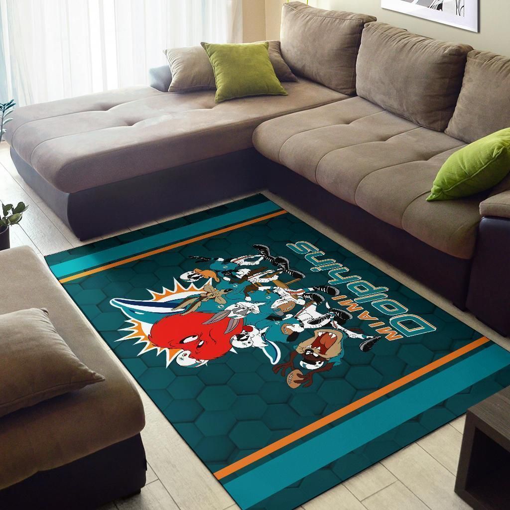 Looney Tunes Dolphins Team Rug Area Football Carpet Fan Gift Idea - Indoor Outdoor Rugs