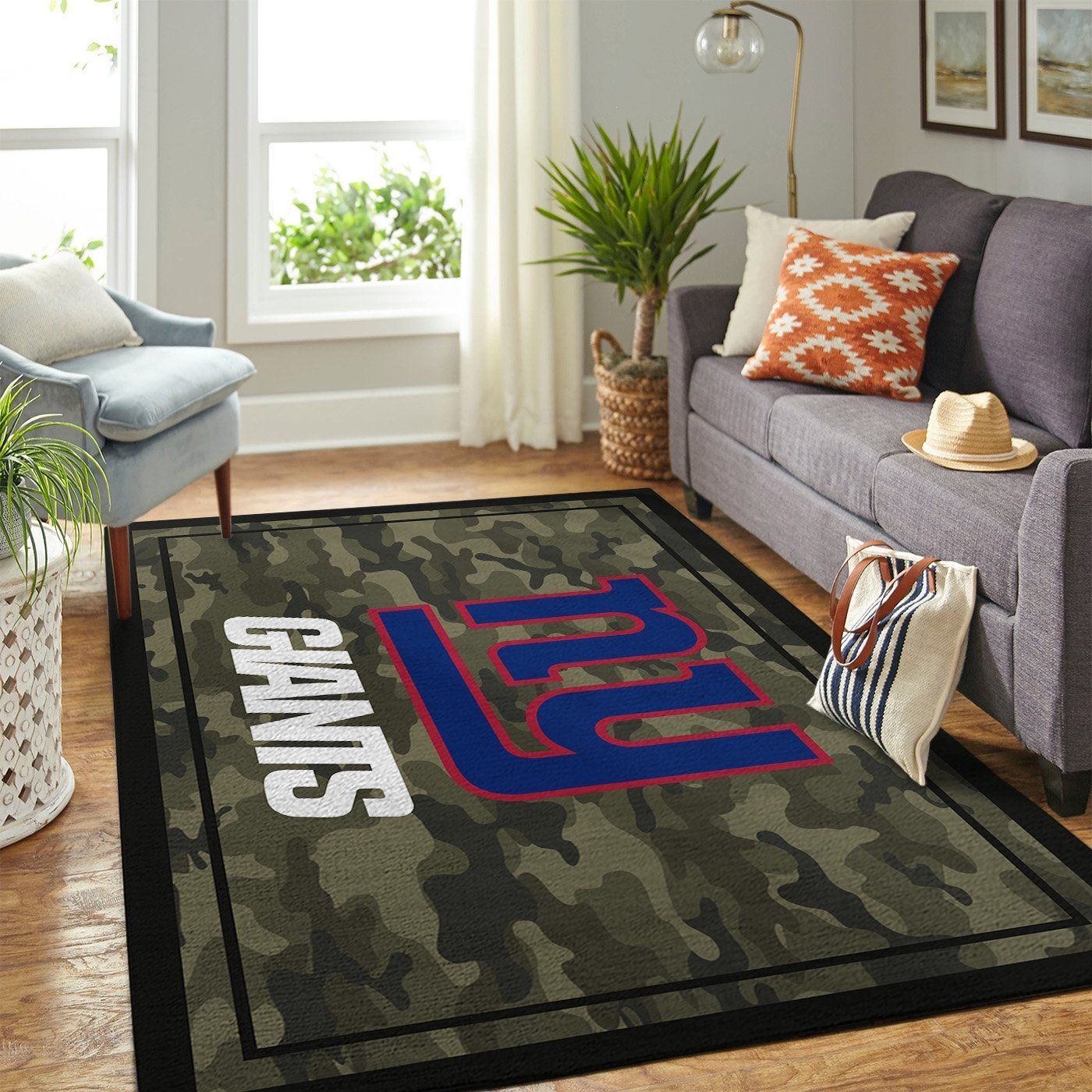 New York Giants Nfl Team Logo Camo Style Nice Gift Home Decor Rectangle Area Rug - Indoor Outdoor Rugs