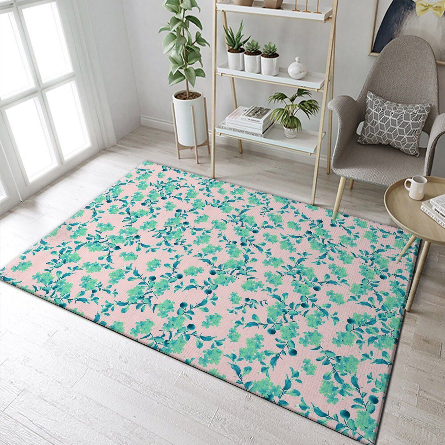 Blush Mint Flower 1 Area Rug, Bedroom, Home US Decor - Indoor Outdoor Rugs