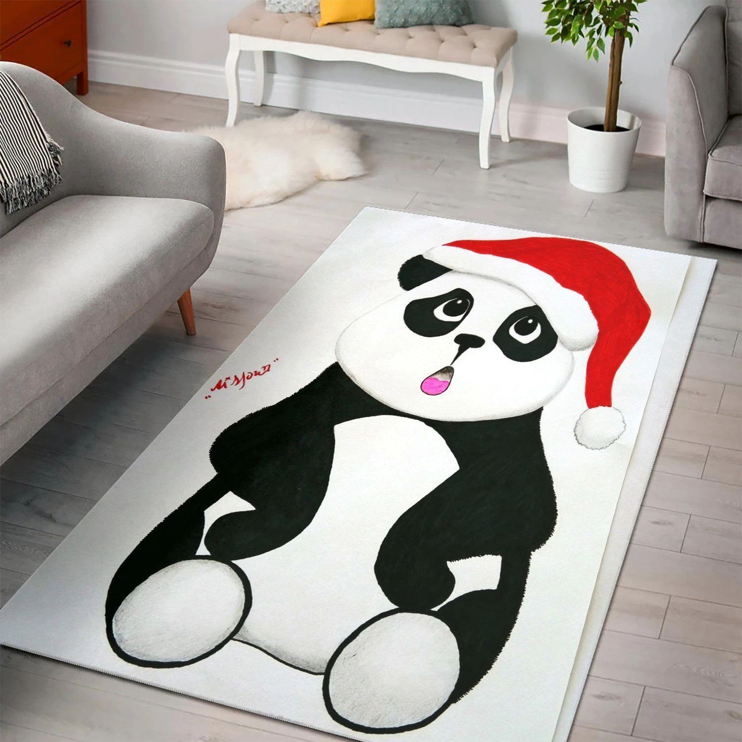 Christmas Panda Living Room Area Rug, Room Rugs, Floor Decor Home Decor - Indoor Outdoor Rugs