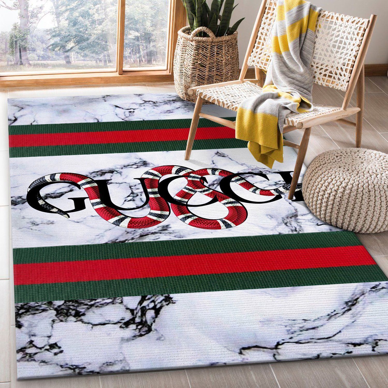 Gucci Pattern Area Rugs Living Room Carpet Christmas Gift Floor Decor The US Decor - Indoor Outdoor Rugs