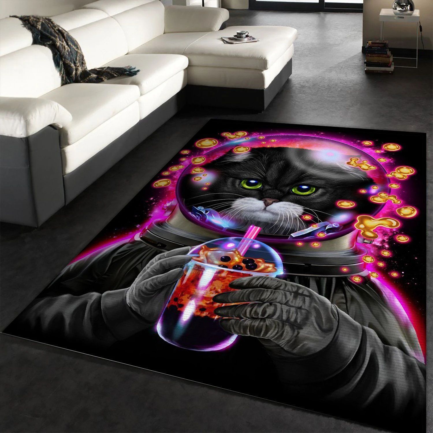 Astronaut Cat Bubble Tea Area Rug Bedroom Home US Decor - Indoor Outdoor Rugs