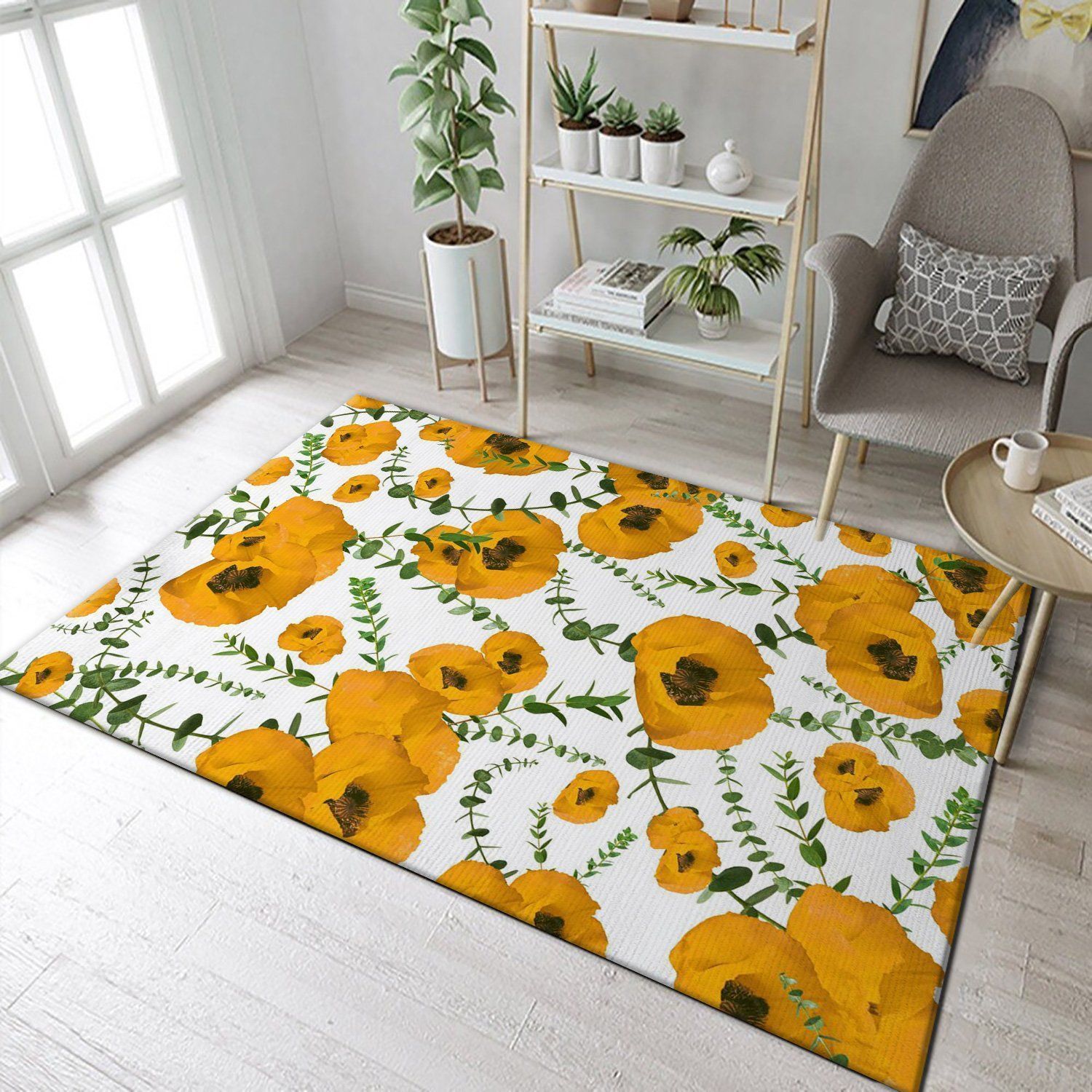 Yellow Poppies Eucalyptus Area Rug For Christmas, Living Room Rug, US Gift Decor - Indoor Outdoor Rugs