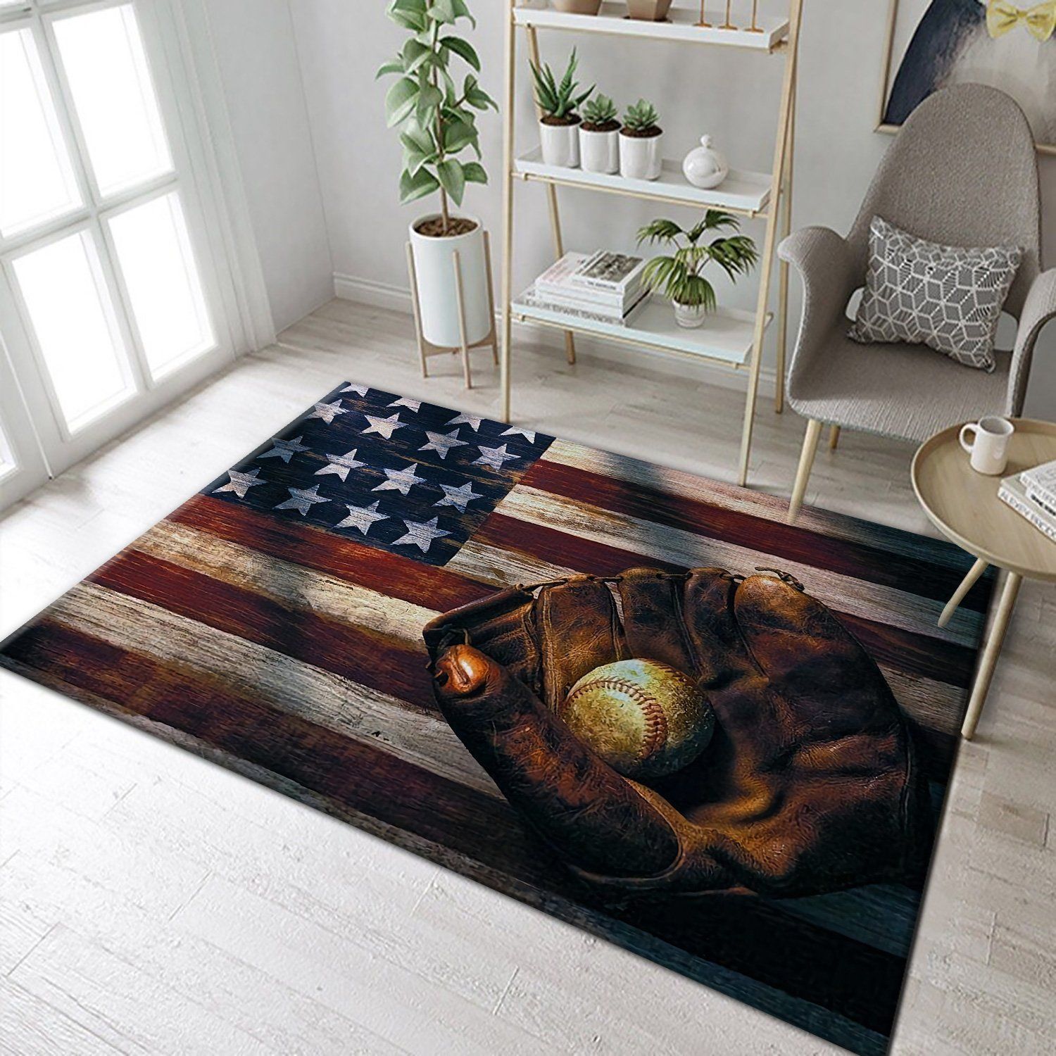 Baseball Ball Glove on American Flag Area Rug AFC Football Floor Decor The US Decor - Indoor Outdoor Rugs