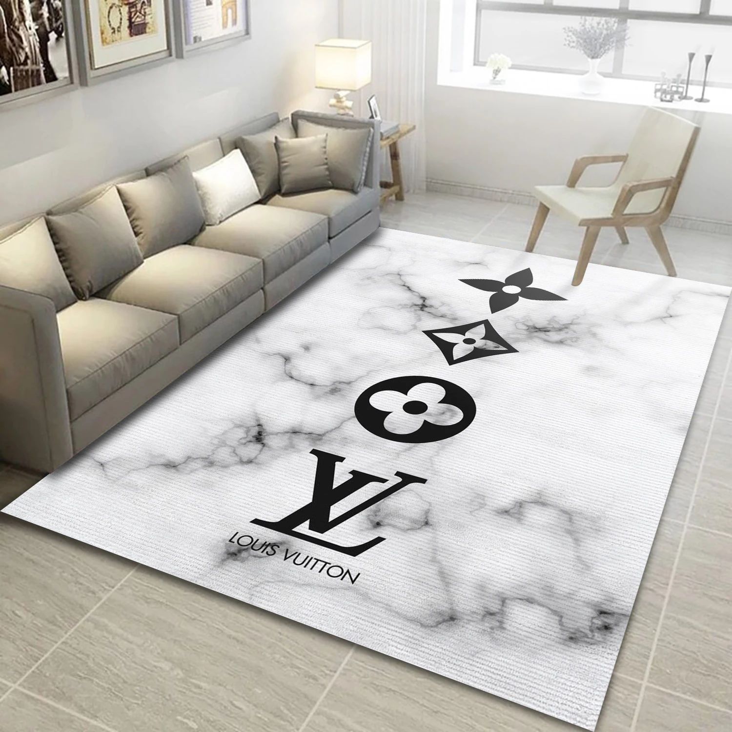 Louis Vuitton Fashion Brand Area Rug, Bedroom Rug - Family US Decor - Indoor Outdoor Rugs