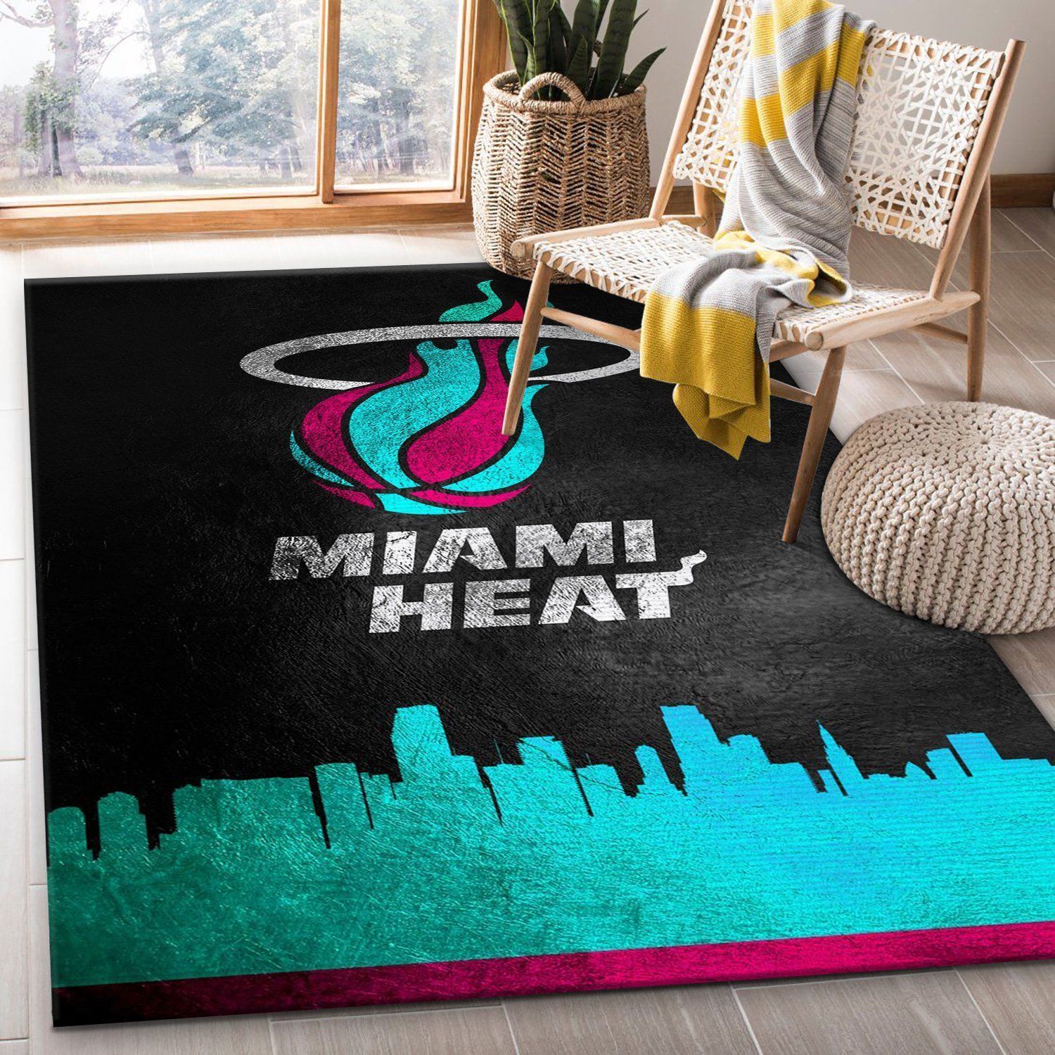 Miami Heat Vice Skyline 2 Area Rug For Christmas, Kitchen Rug, Christmas Gift US Decor - Indoor Outdoor Rugs