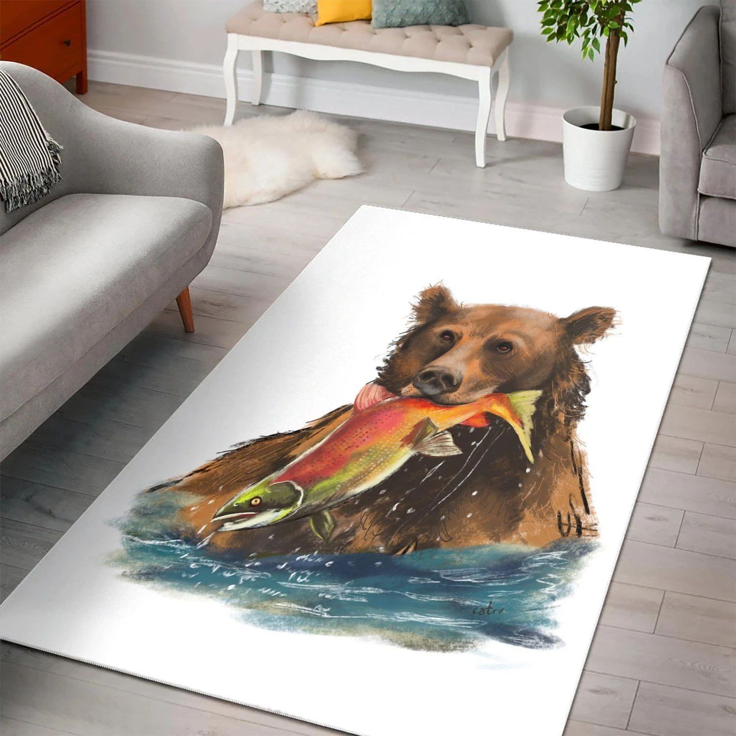 Brown Bear Living Room Area Rug, Room Rugs, Floor Decor Home Decor - Indoor Outdoor Rugs