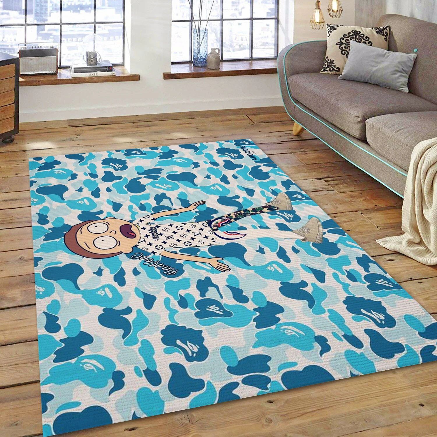 Bape Ft Louis Vuitton Fashion Brand Rectangle Rug, Bedroom Rug - Family US Decor - Indoor Outdoor Rugs