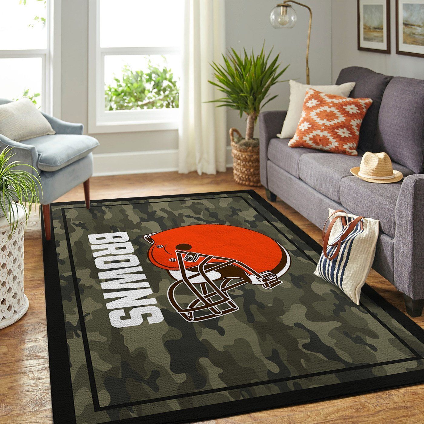 Cleveland Browns Nfl Team Logo Camo Style Nice Gift Home Decor Rectangle Area Rug - Indoor Outdoor Rugs