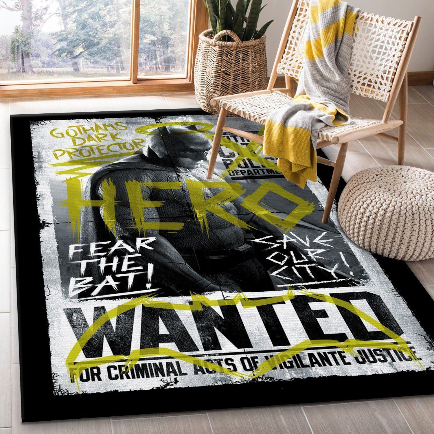 Batman Wanted Area Rug Carpet, Living room and bedroom Rug, Family Gift US Decor - Indoor Outdoor Rugs