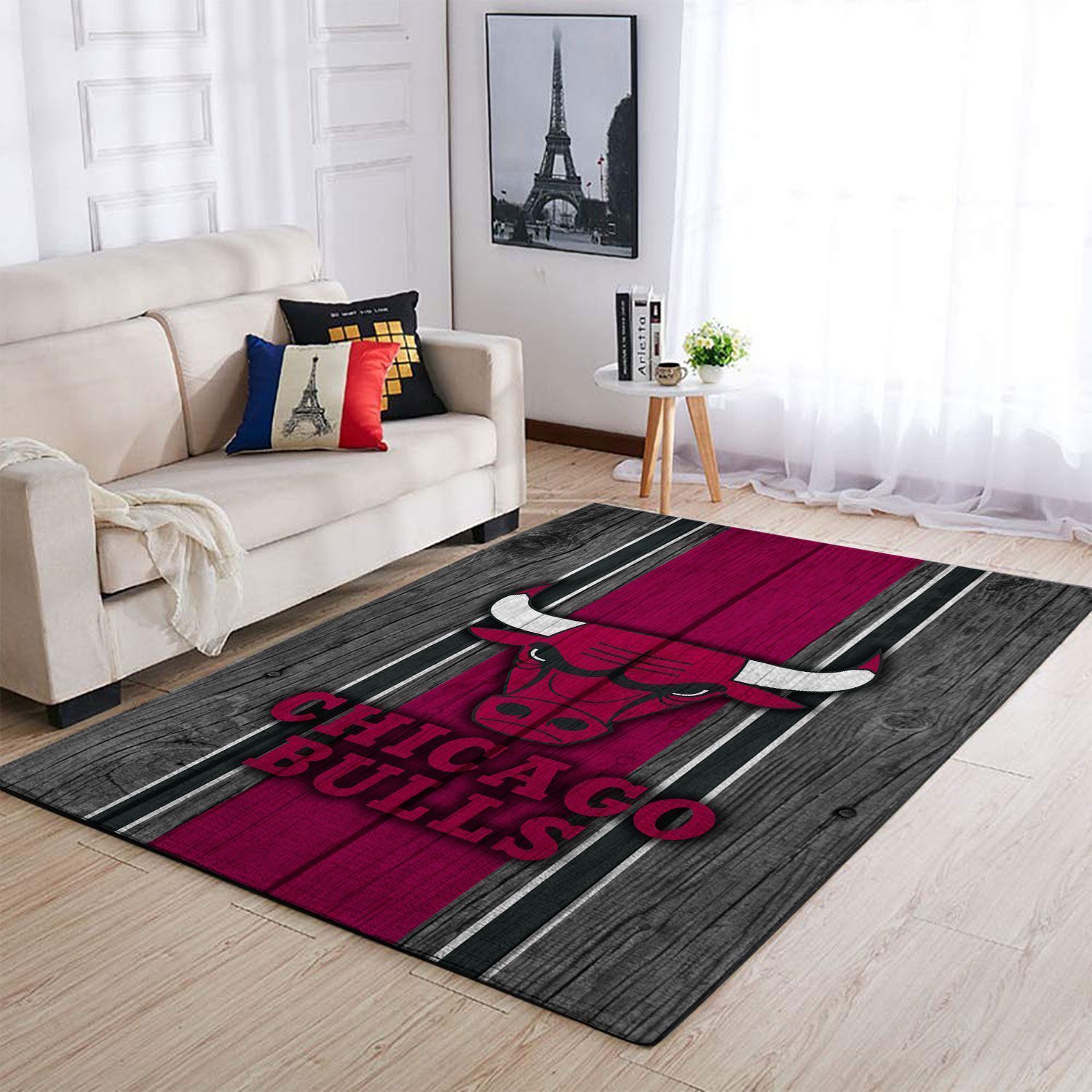 Chicago Bulls Nba Team Logo Wooden Style Nice Gift Home Decor Rectangle Area Rug - Indoor Outdoor Rugs