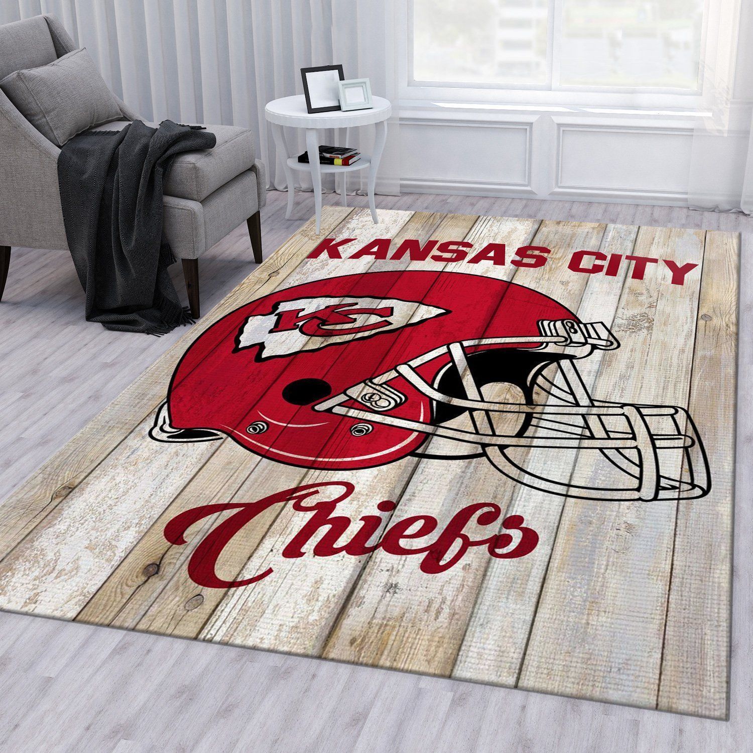 Kansas City Chiefs Vintage Nfl Area Rug Living Room Rug Home Decor Floor Decor - Indoor Outdoor Rugs