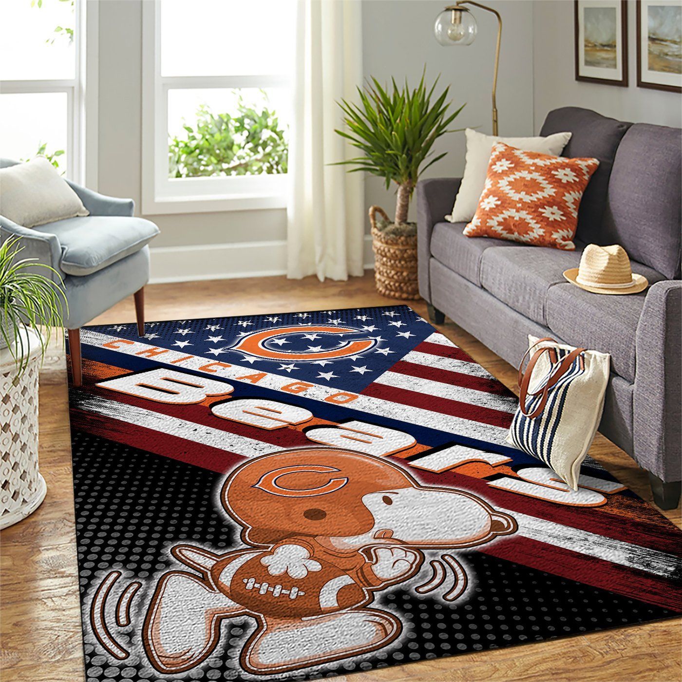 Chicago Bears Nfl Team Logo Snoopy Us Style Nice Gift Home Decor Rectangle Area Rug - Indoor Outdoor Rugs