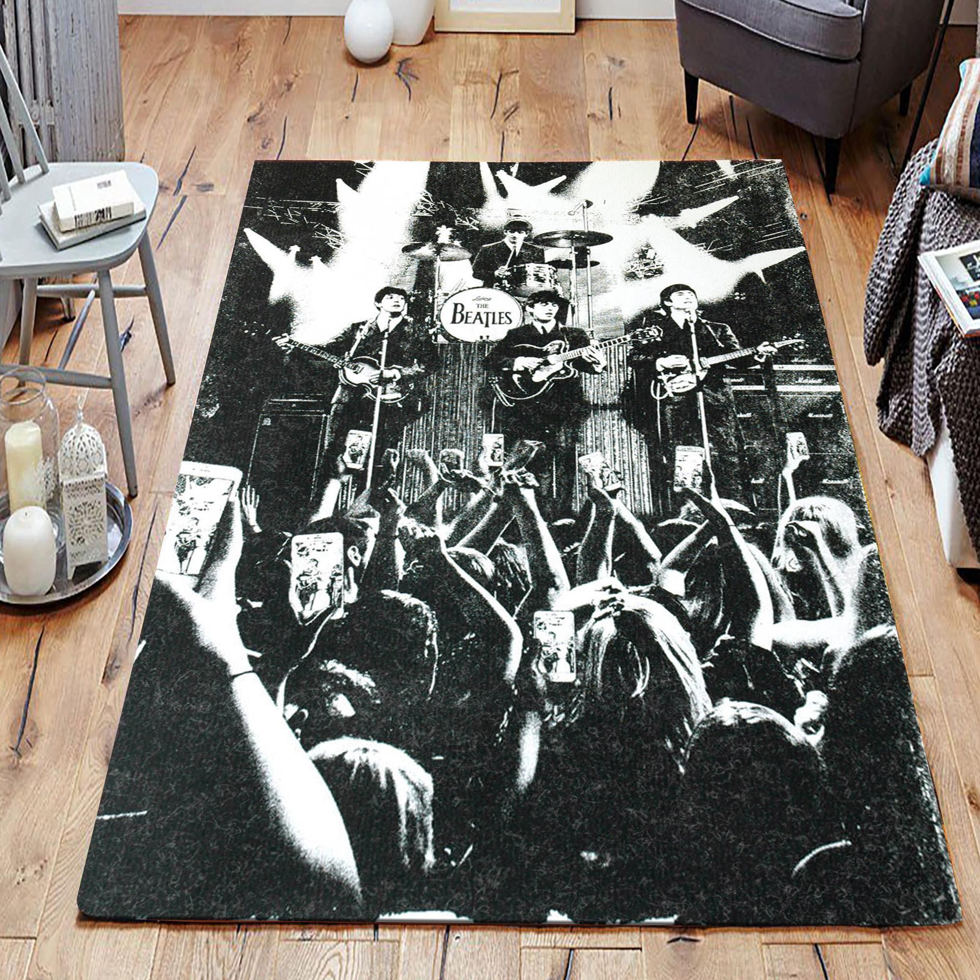 The Beatles Performing Singing In Front Of Phone Recording Crowd Living Room Music Band Area Rugs, US Gift Decor - Indoor Outdoor Rugs