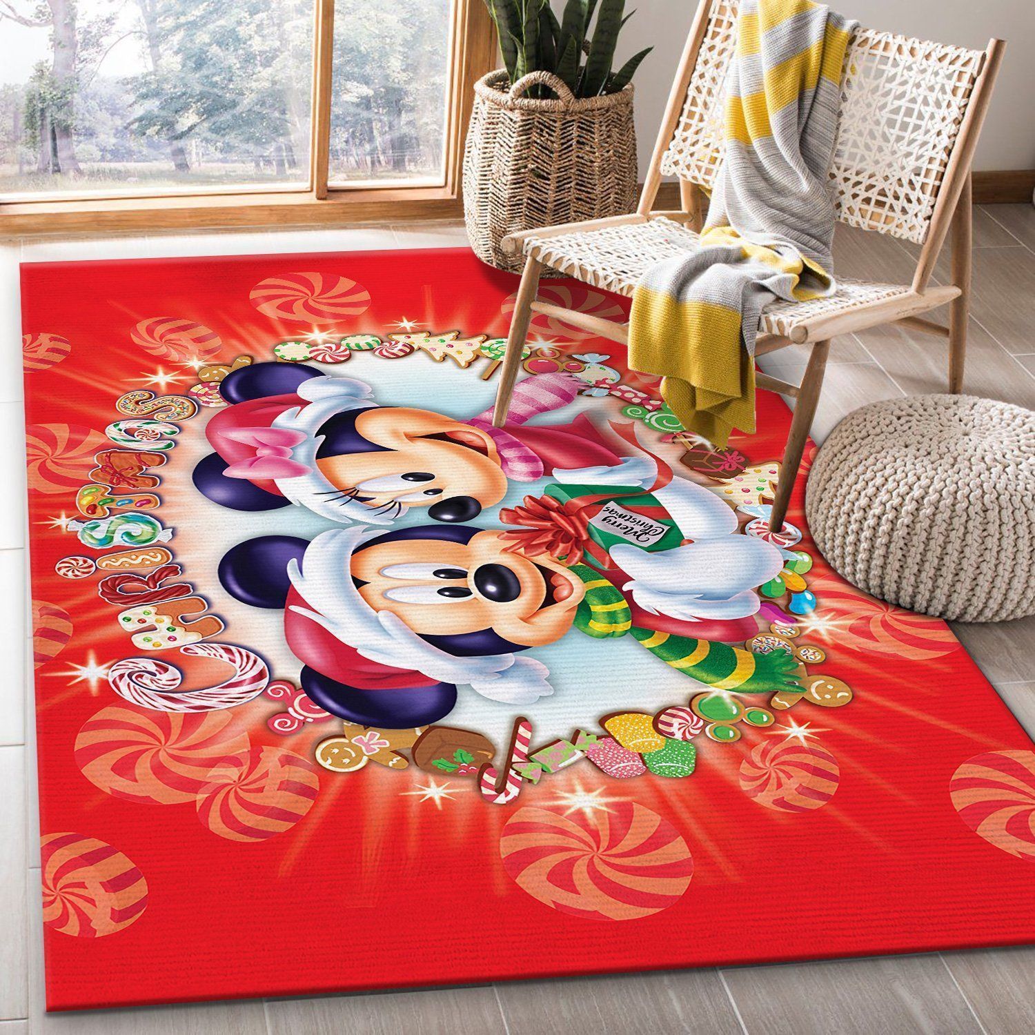 Mickey Mouse Minne Merry Christmas Area Rugs Living Room Carpet Floor Decor The US Decor - Indoor Outdoor Rugs