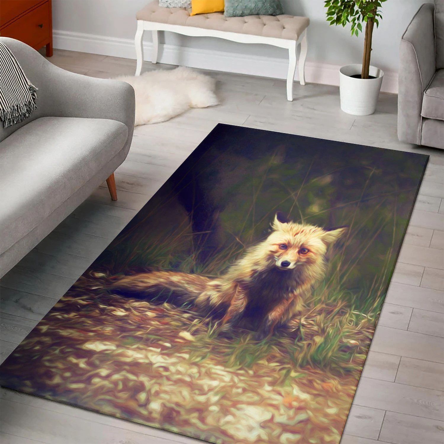 Brown Fox Area Rug , Room Decor, Floor Decor Home Decor - Indoor Outdoor Rugs