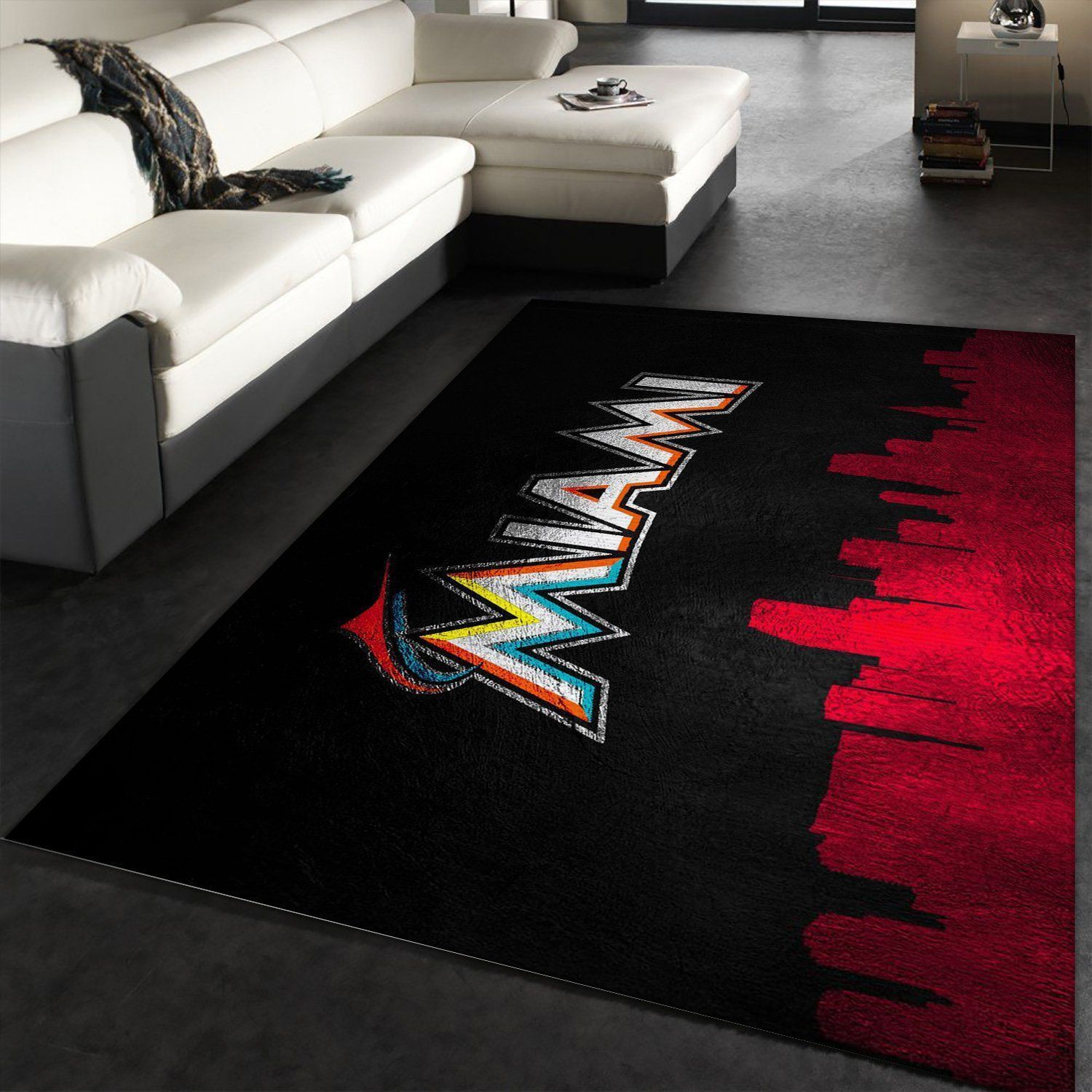 Miami Marlins Skyline Area Rug, Bedroom, Home Decor Floor Decor - Indoor Outdoor Rugs