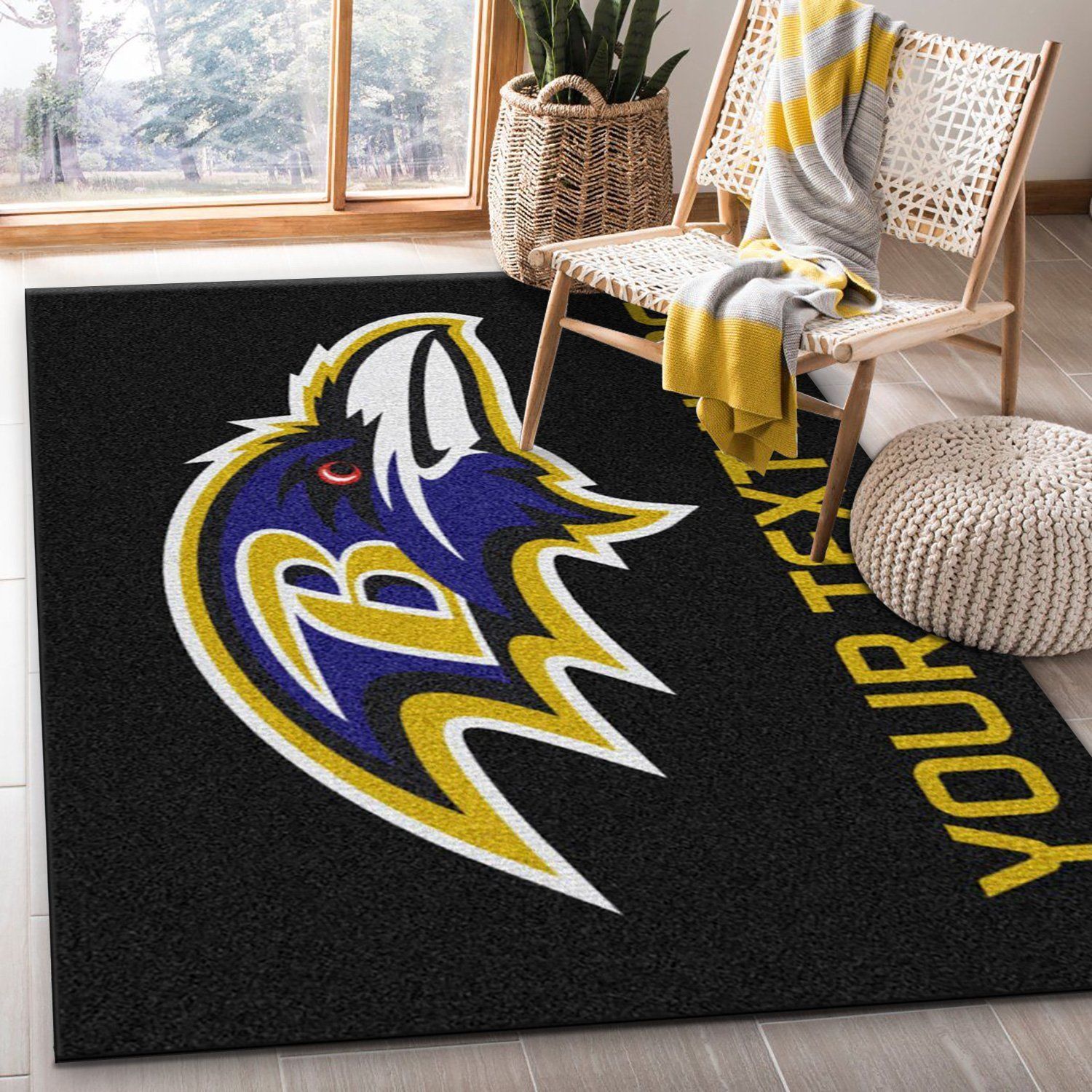 Customizable Baltimore Ravens Personalized Accent Rug NFL Area Rug For Christmas, Bedroom, Home Decor Floor Decor - Indoor Outdoor Rugs