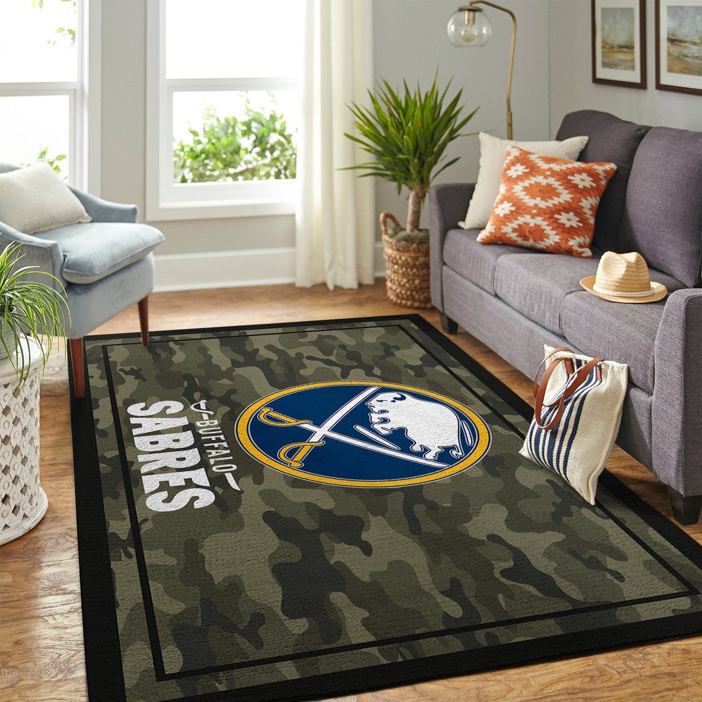 Buffalo Sabres Nhl Team Logo Camo Style Nice Gift Home Decor Rectangle Area Rug - Indoor Outdoor Rugs