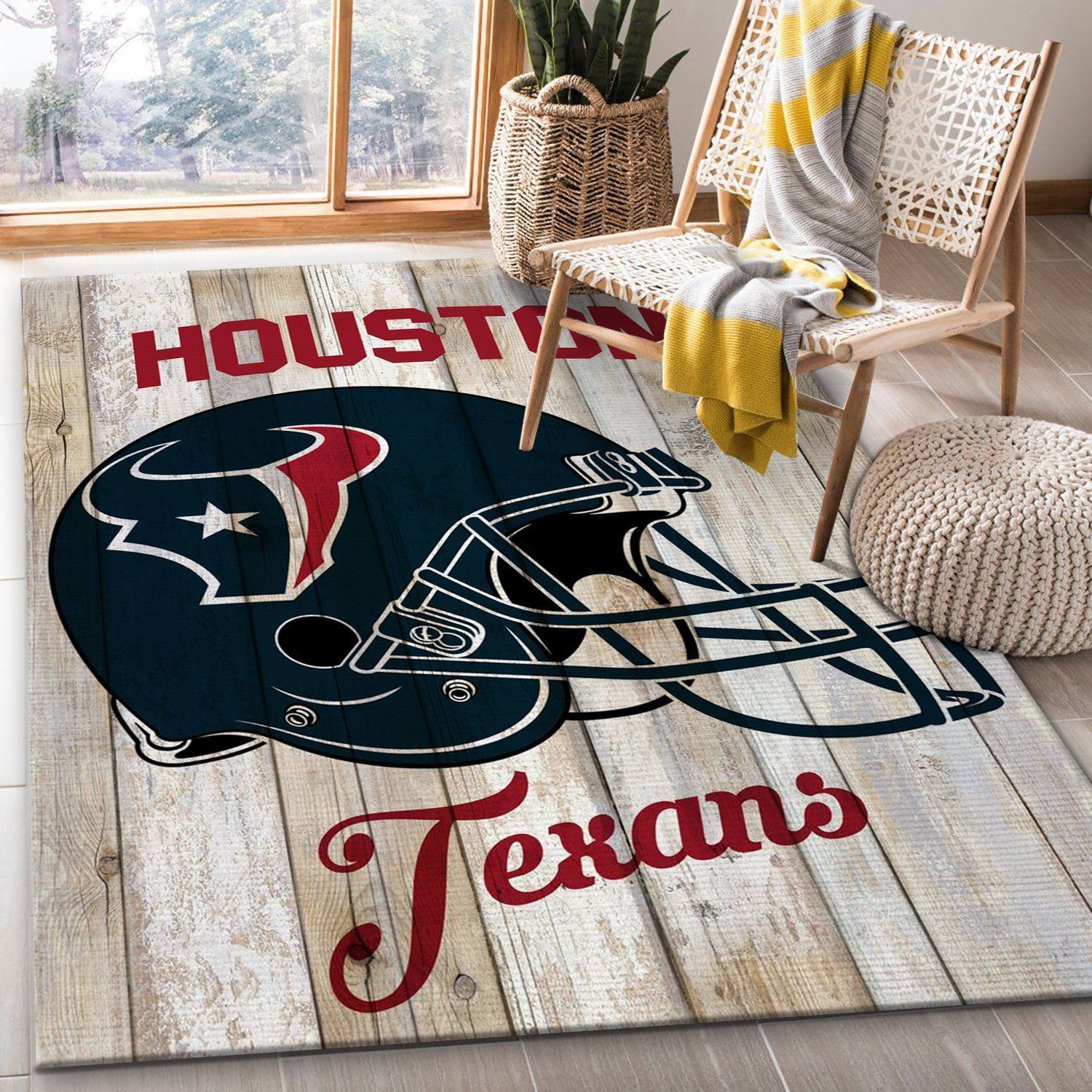 Houston Texans Vintage Nfl Rug Living Room Rug Christmas Gift US Decor - Indoor Outdoor Rugs